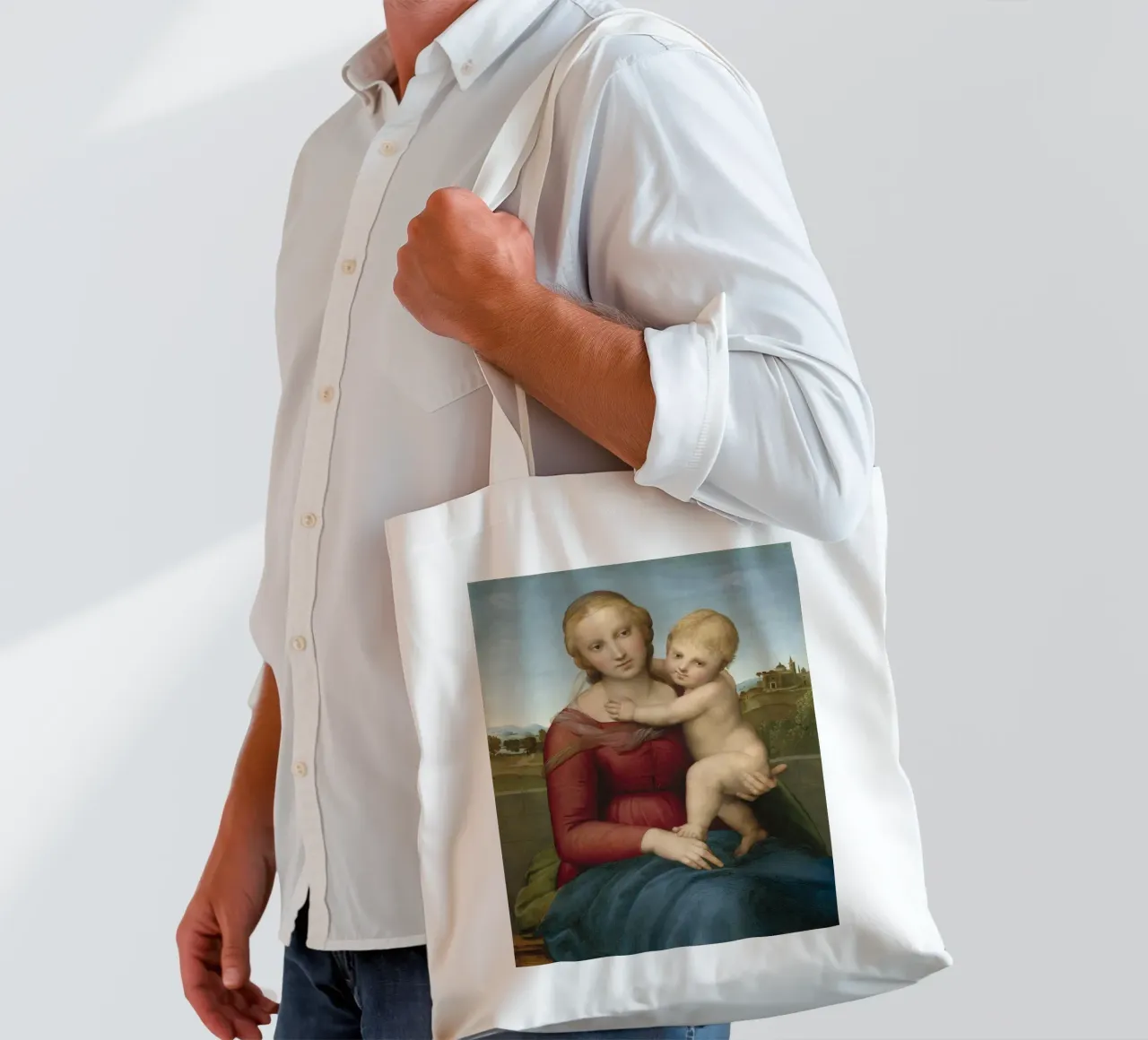 Raffaello - La piccola Madonna di Cowper borsa in juta da Timeless Artworks