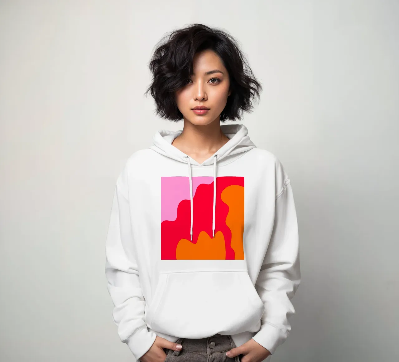 Forme di color blocking rosa, rosso, arancione felpa con cappuccio da Wackapacka