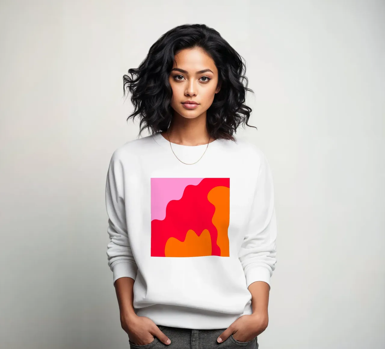 Color blocking shapes pink, red, orange sweatshirt by Wackapacka