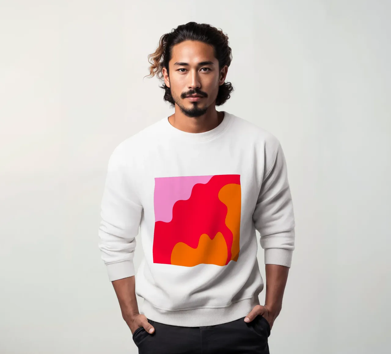 Color blocking shapes pink, red, orange sweatshirt by Wackapacka