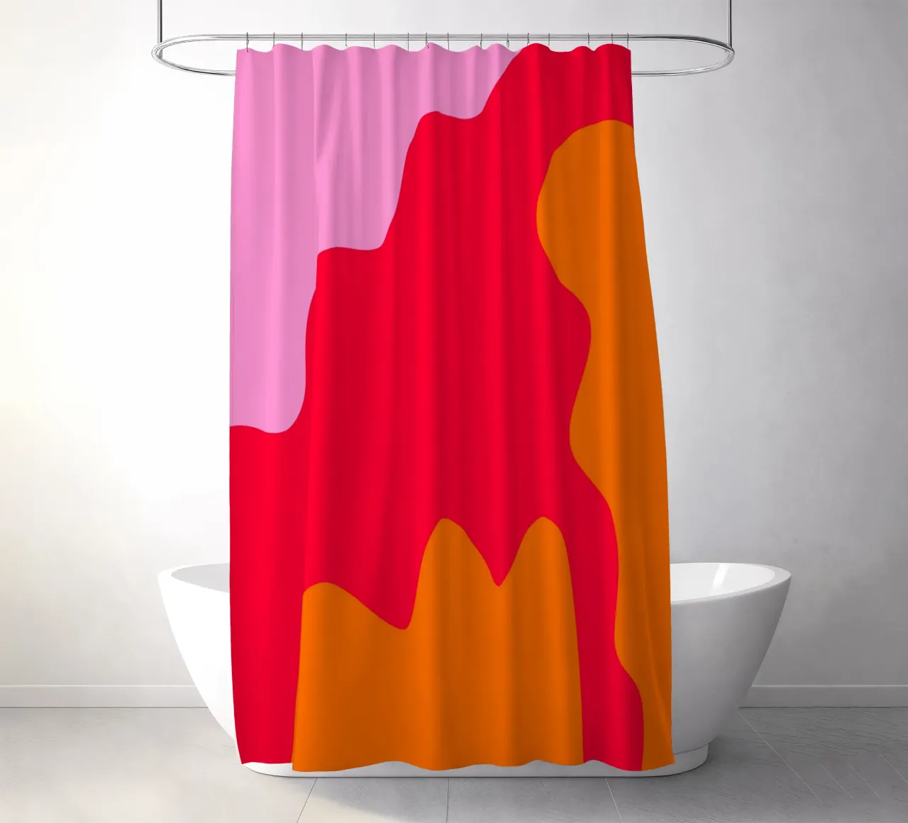 Forme di color blocking rosa, rosso, arancione tenda da doccia da Wackapacka