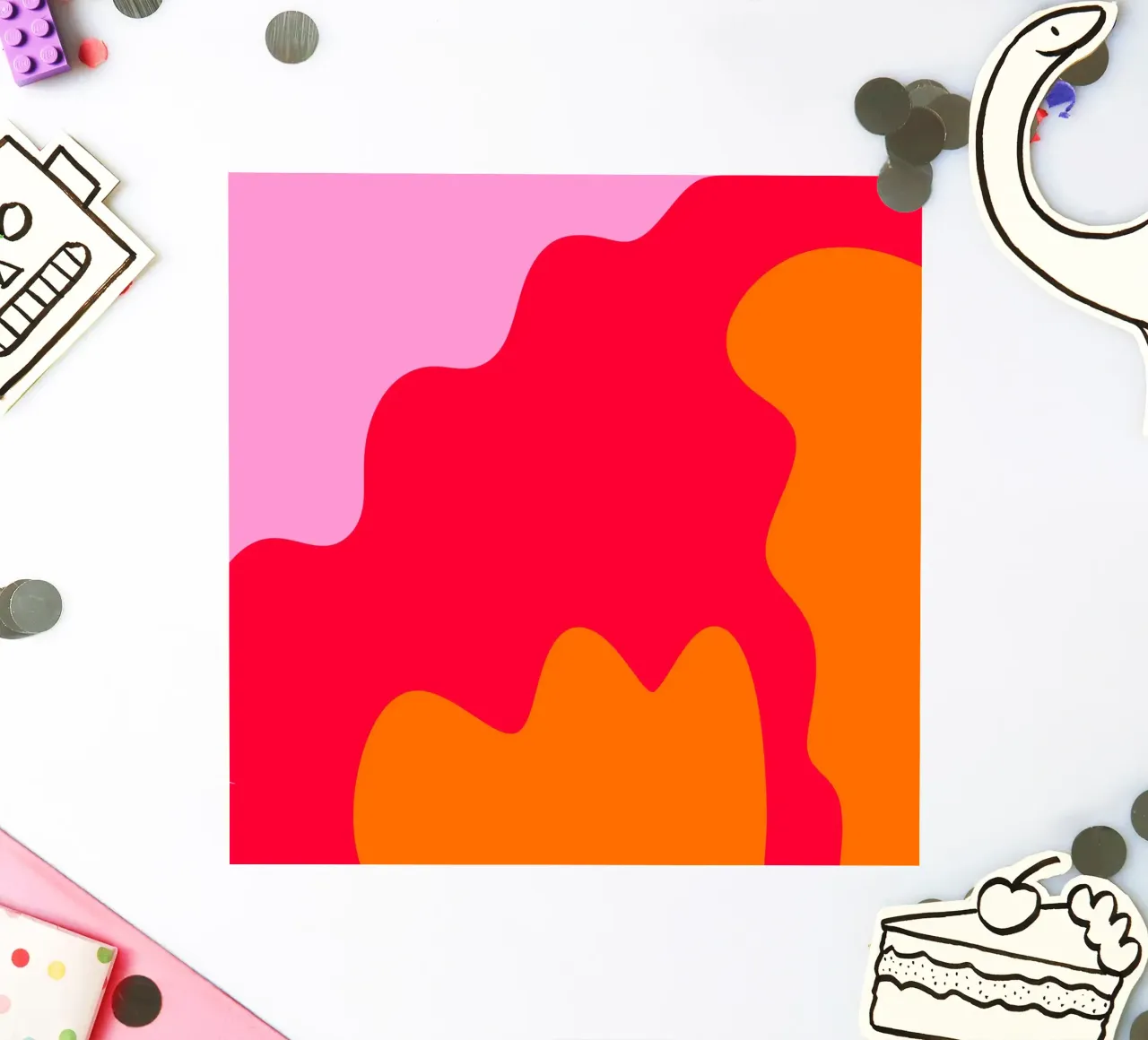 Forme di color blocking rosa, rosso, arancione adesivo da Wackapacka
