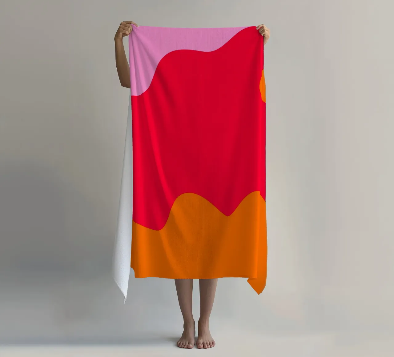 Forme di color blocking rosa, rosso, arancione telo mare da Wackapacka