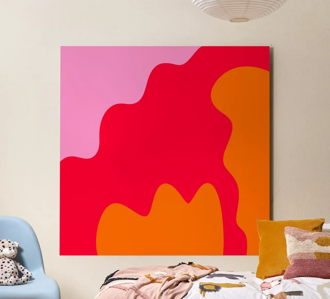 Forme di color blocking rosa, rosso, arancione alluminio dibond da Wackapacka