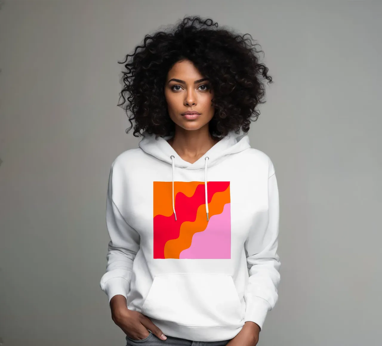 Forme ondulate in color blocking rosa, rosso, arancione felpa con cappuccio da Wackapacka