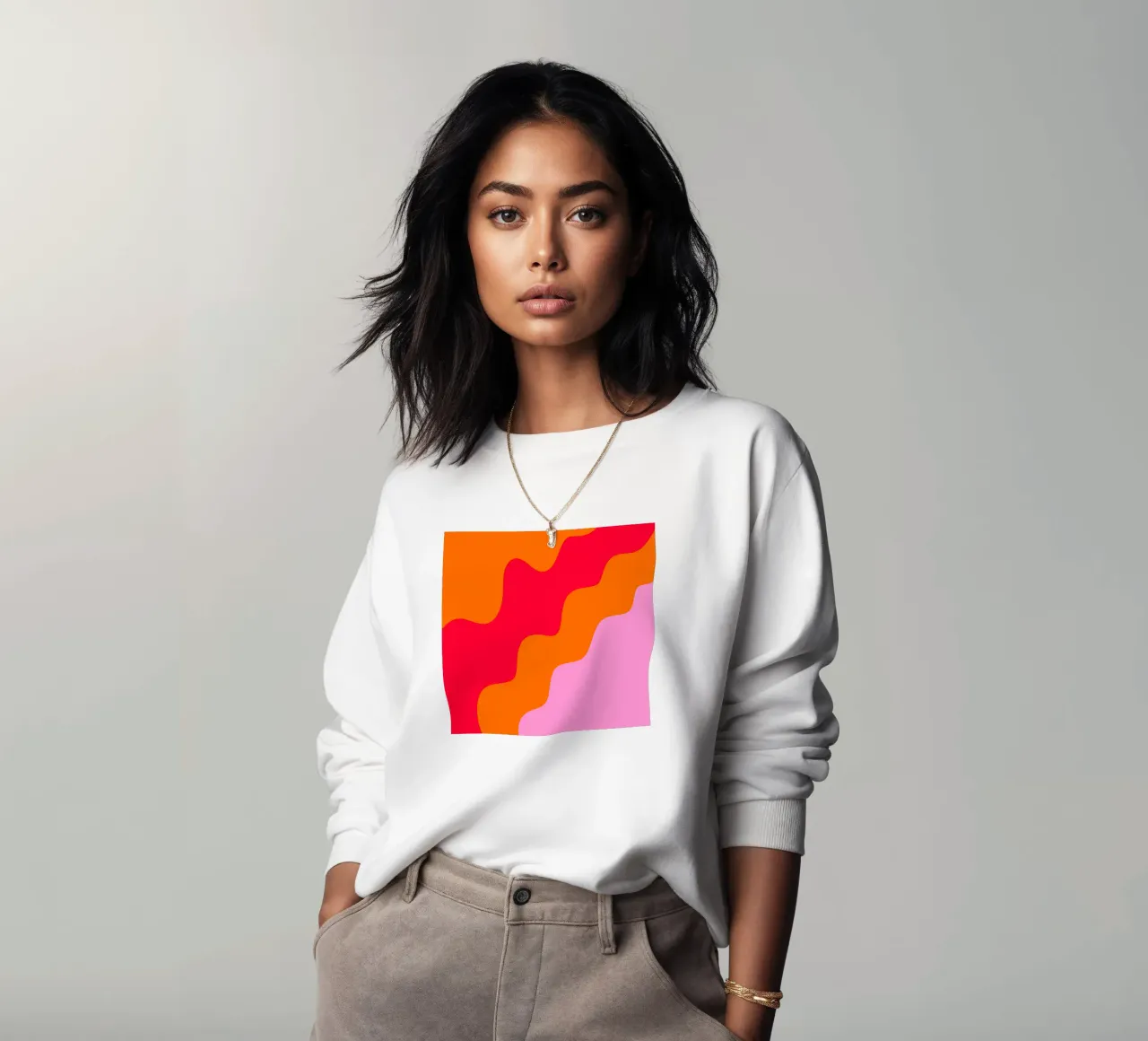 Forme ondulate in color blocking rosa, rosso, arancione felpa da Wackapacka