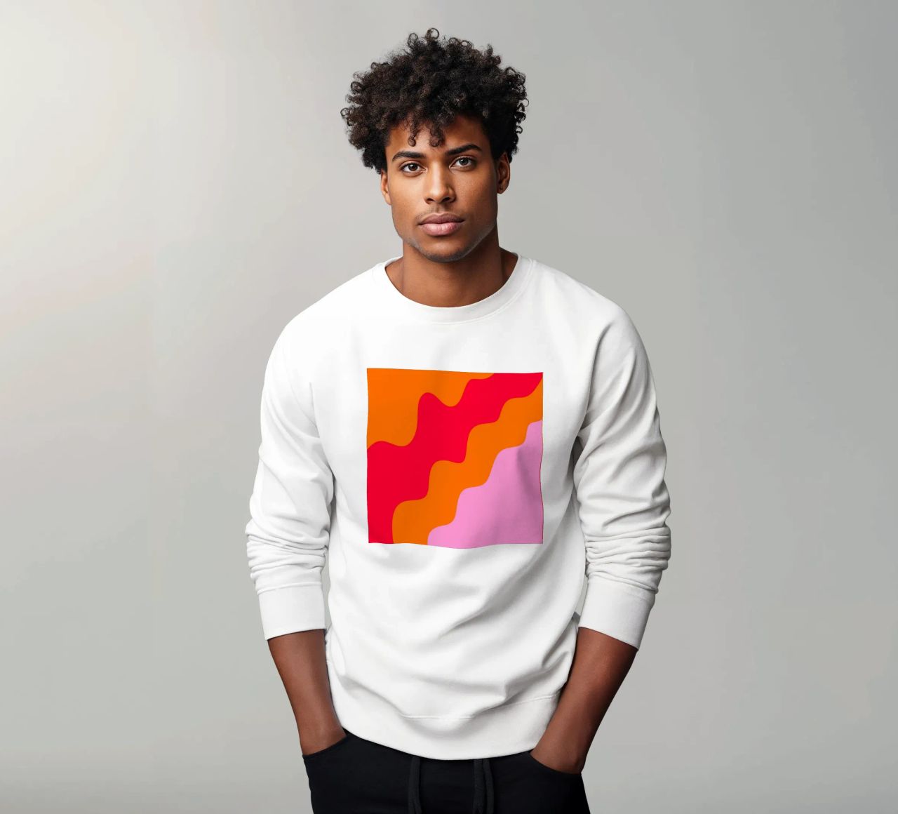 Forme ondulate in color blocking rosa, rosso, arancione felpa da Wackapacka