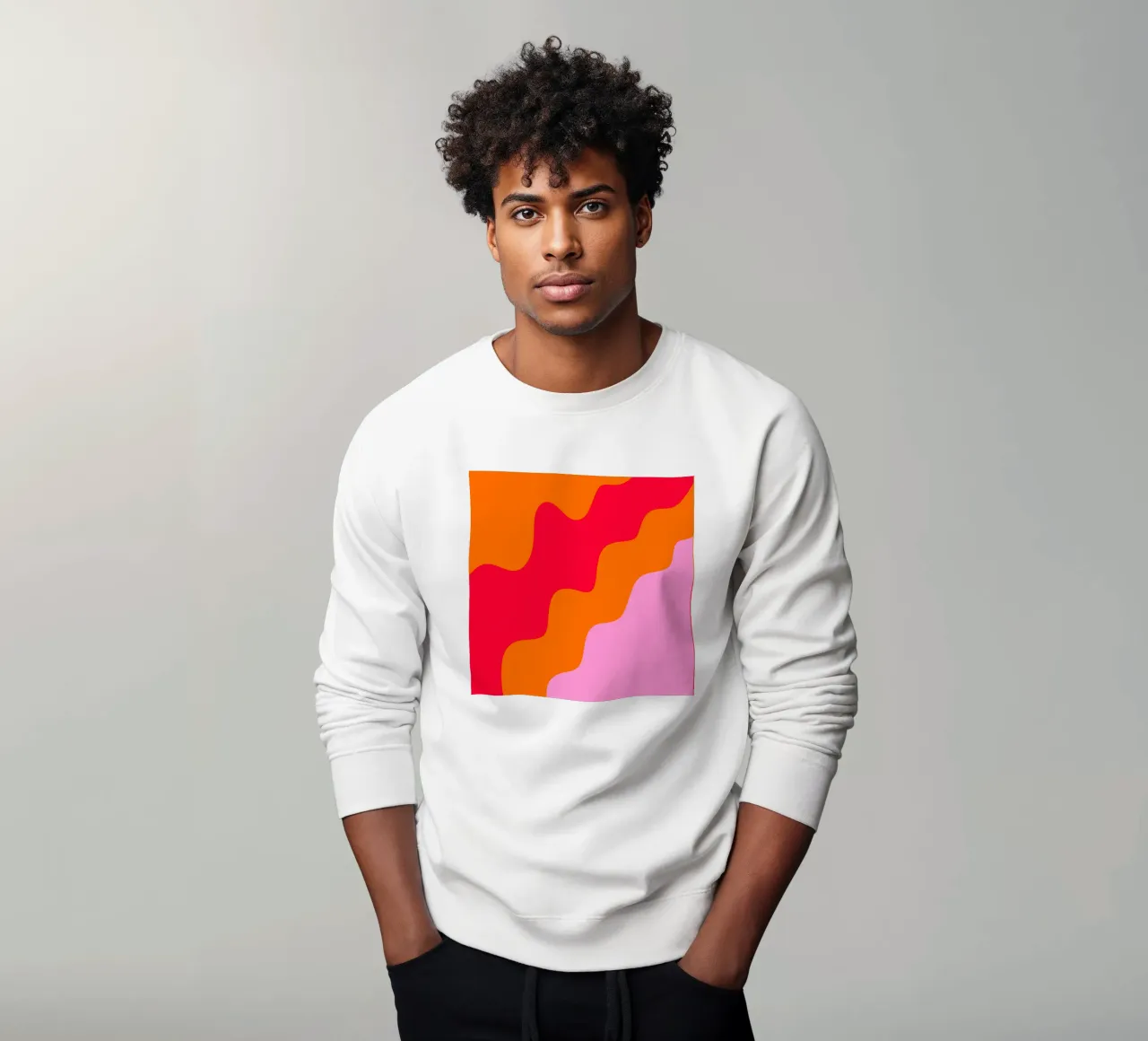Forme ondulate in color blocking rosa, rosso, arancione felpa da Wackapacka