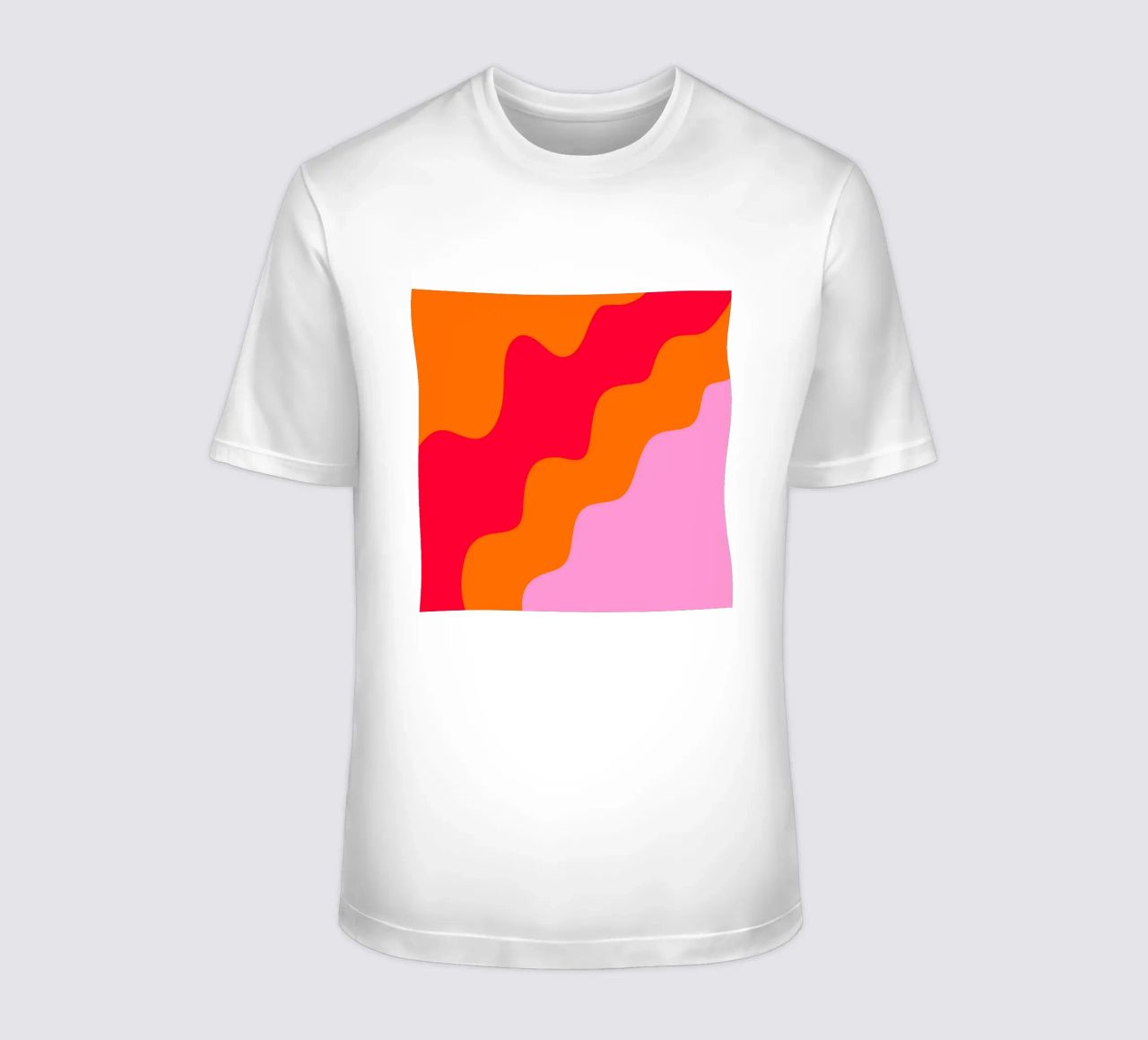Forme ondulate in color blocking rosa, rosso, arancione t-shirt da Wackapacka