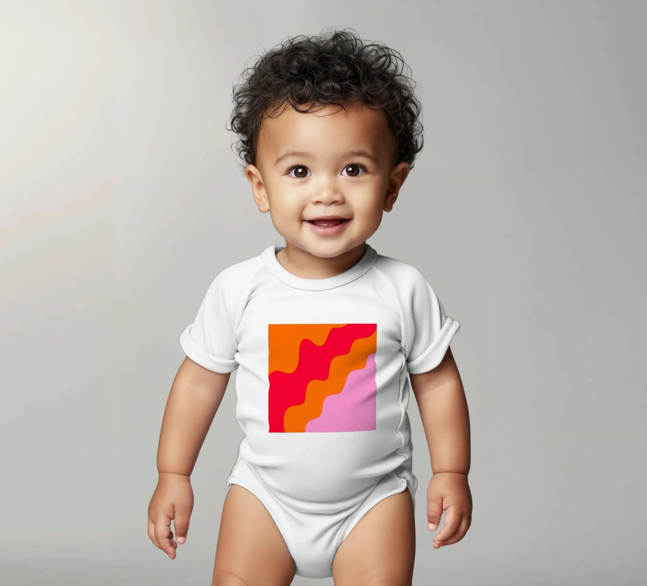Forme ondulate in color blocking rosa, rosso, arancione body neonato maniche corte da Wackapacka