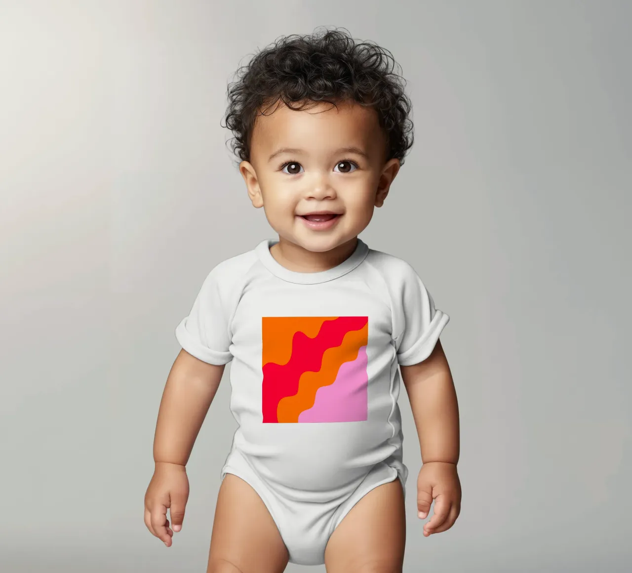 Forme ondulate in color blocking rosa, rosso, arancione body neonato maniche corte da Wackapacka