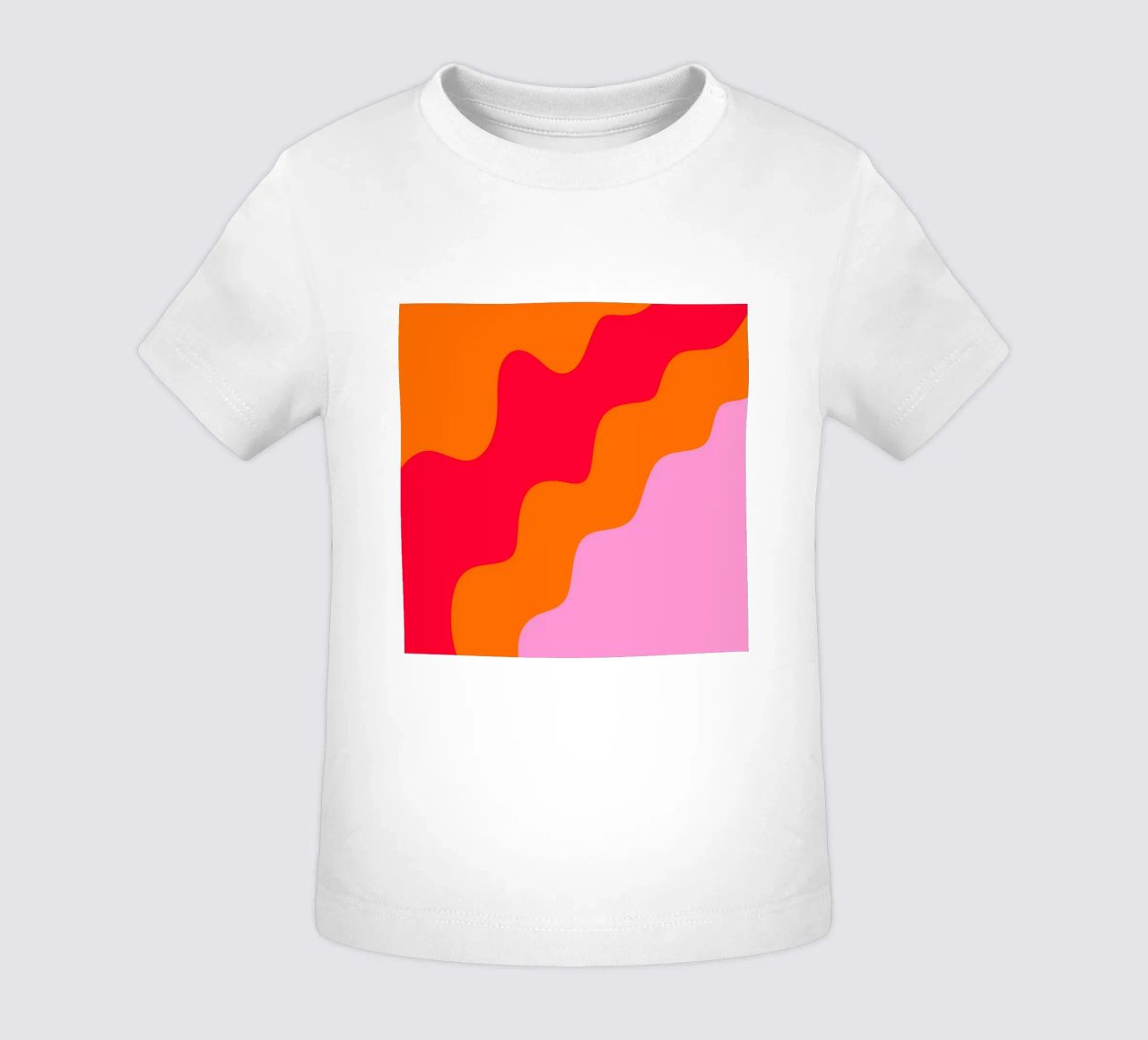 Forme ondulate in color blocking rosa, rosso, arancione maglietta neonato da Wackapacka