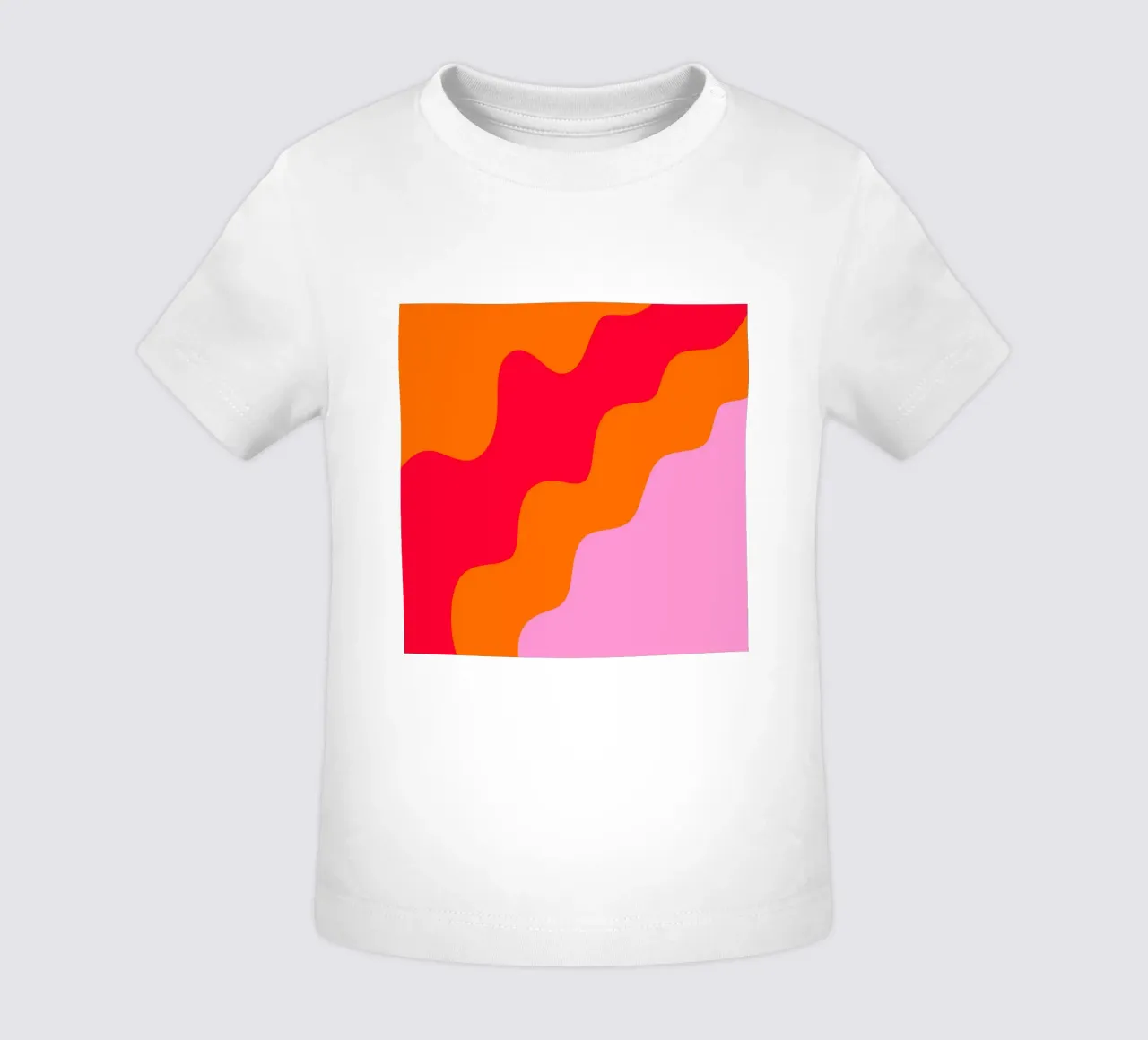 Kleurblok golvende vormen roze, rood, oranje baby t-shirt van Wackapacka