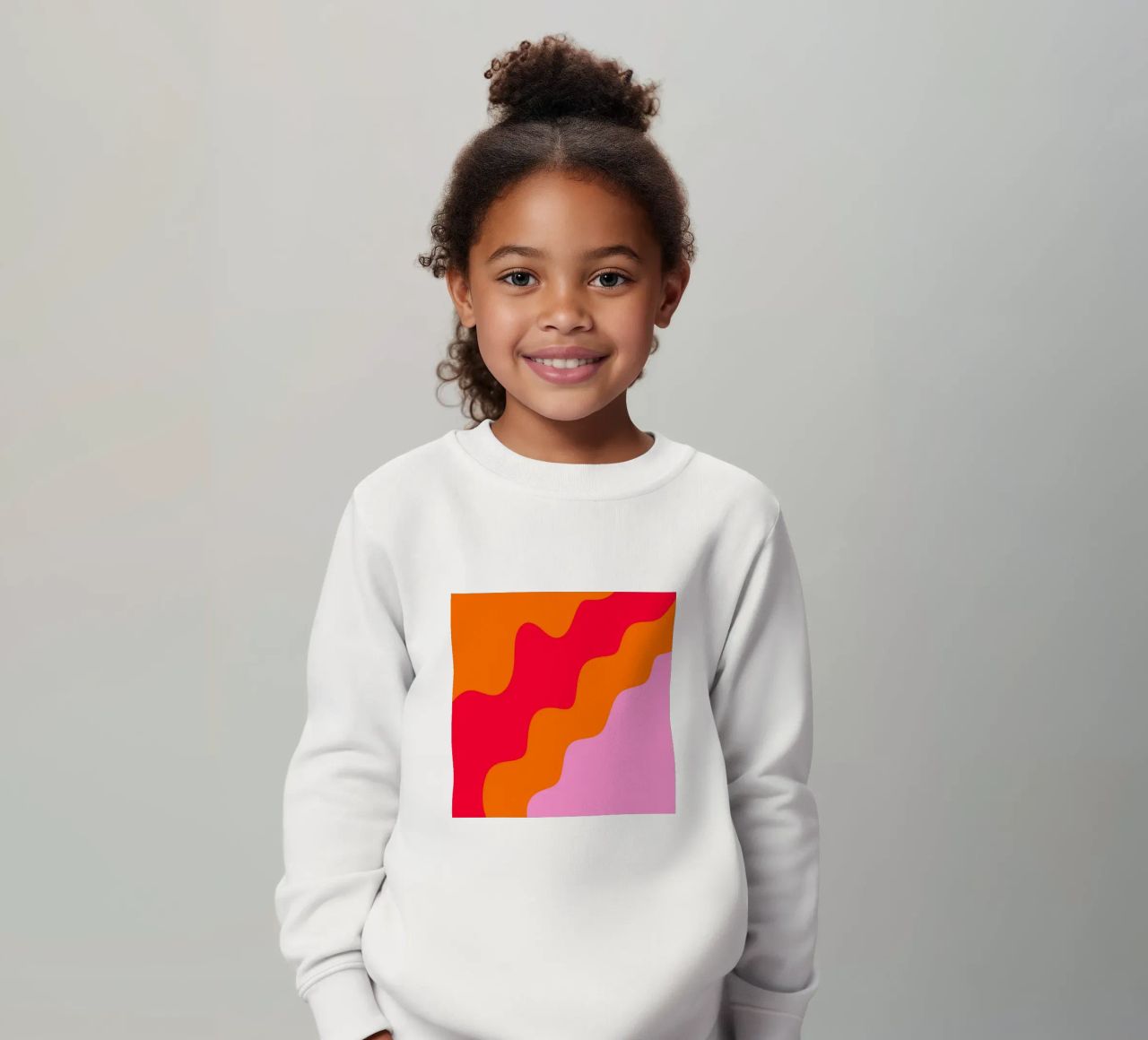 Forme ondulate in color blocking rosa, rosso, arancione felpa bambino da Wackapacka