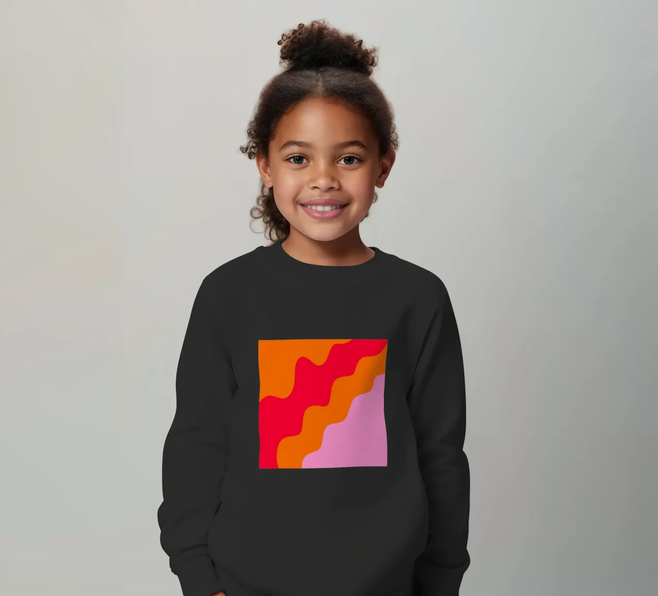 Forme ondulate in color blocking rosa, rosso, arancione felpa bambino da Wackapacka