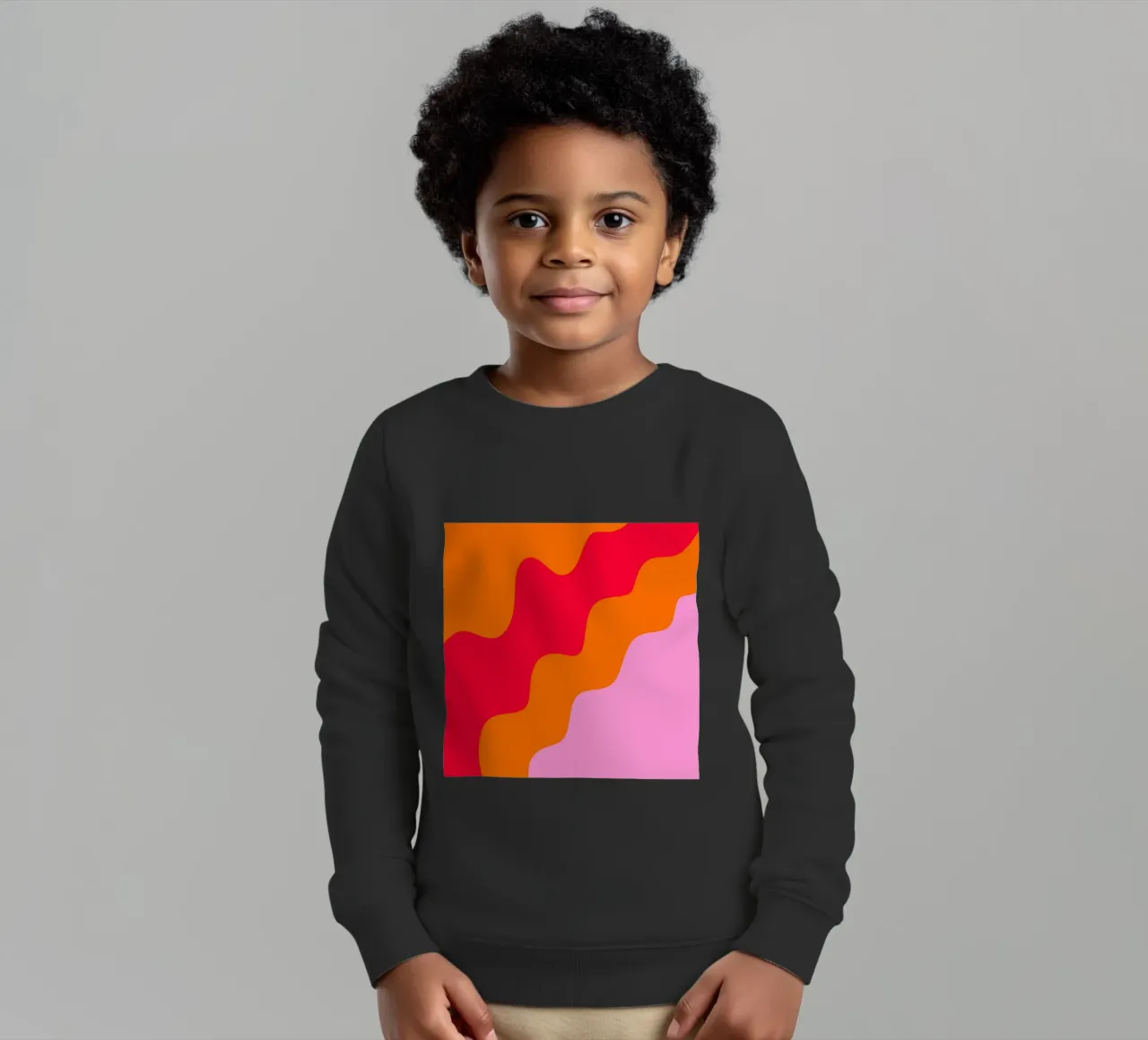 Forme ondulate in color blocking rosa, rosso, arancione felpa bambino da Wackapacka