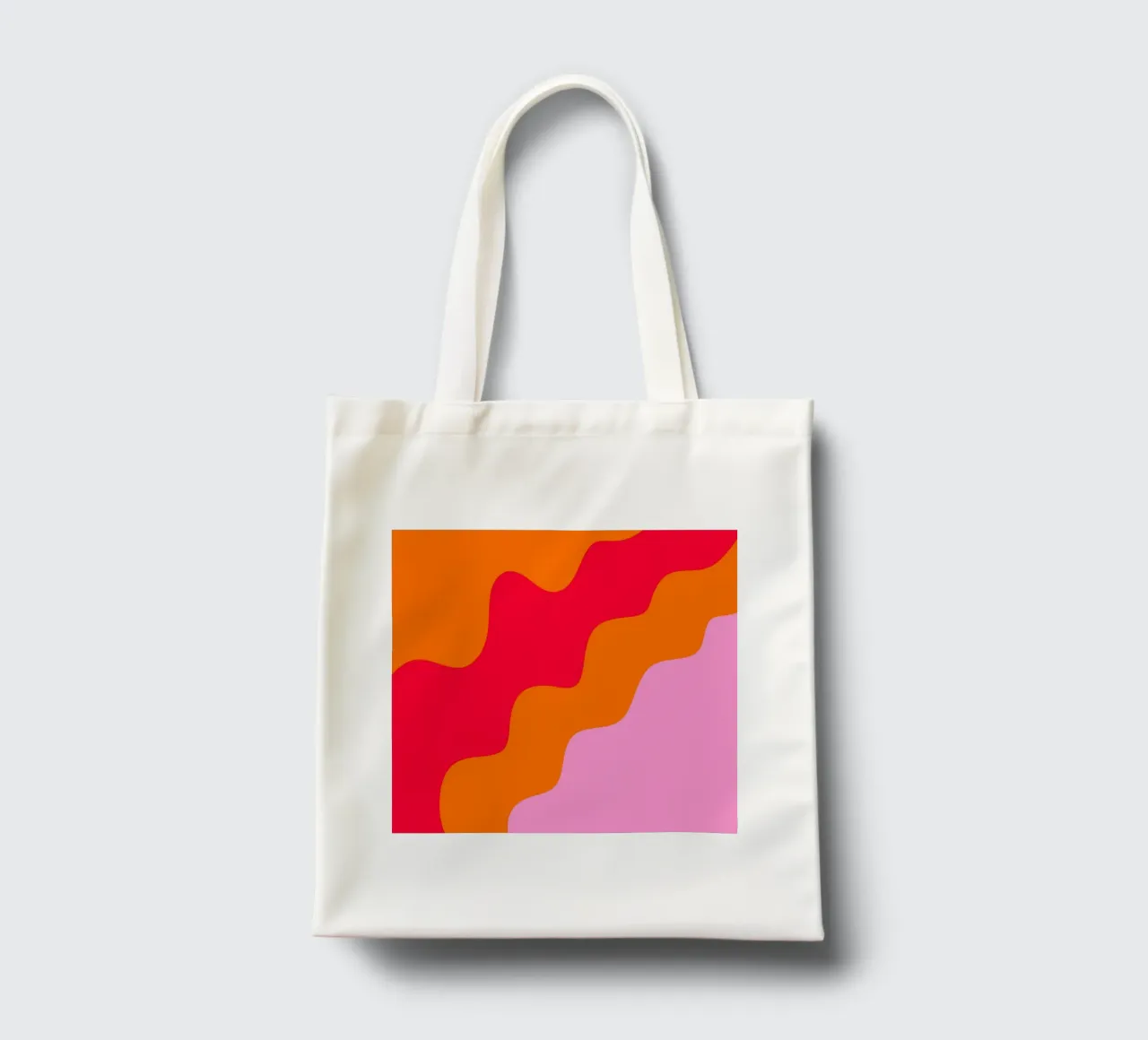 Color blocking wavy shapes pink, red, orange tote bag by Wackapacka