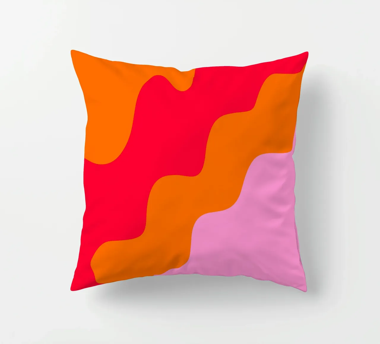Color blocking wavy shapes pink, red, orange decorative cushion by Wackapacka
