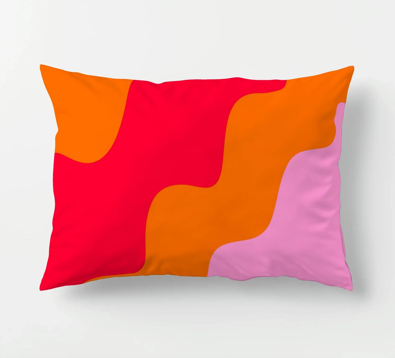 Forme ondulate in color blocking rosa, rosso, arancione cuscino da Wackapacka