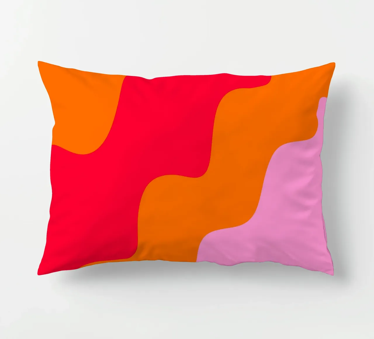 Color blocking wavy shapes pink, red, orange decorative cushion by Wackapacka