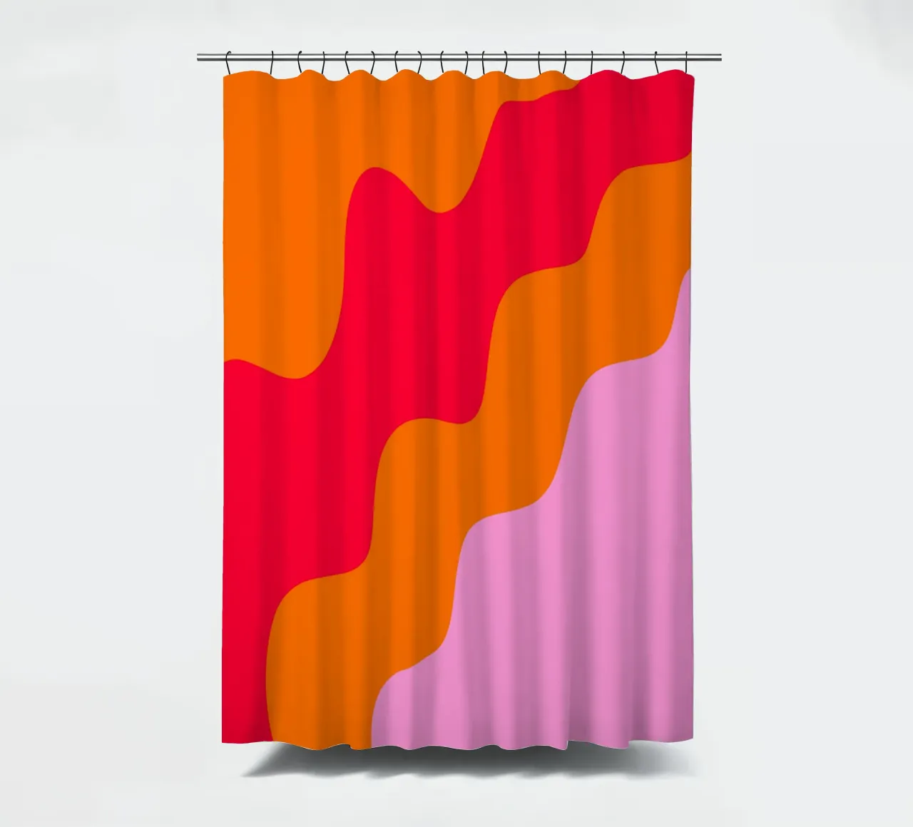 Forme ondulate in color blocking rosa, rosso, arancione tenda da doccia da Wackapacka