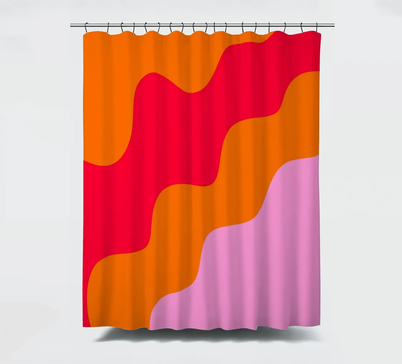 Forme ondulate in color blocking rosa, rosso, arancione tenda da doccia da Wackapacka