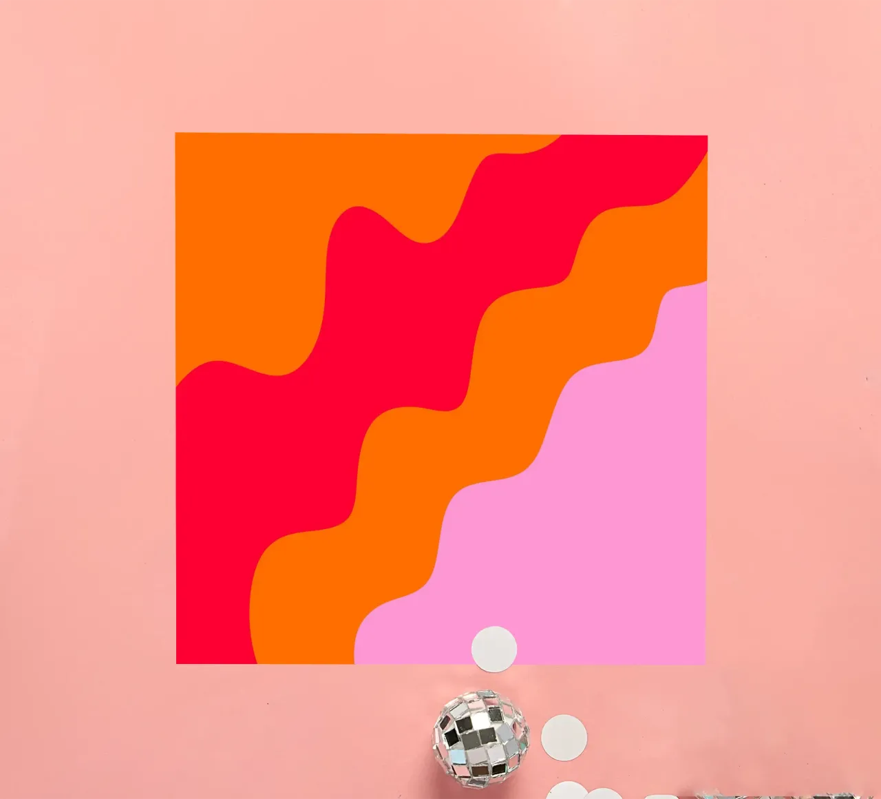 Forme ondulate in color blocking rosa, rosso, arancione adesivo da Wackapacka