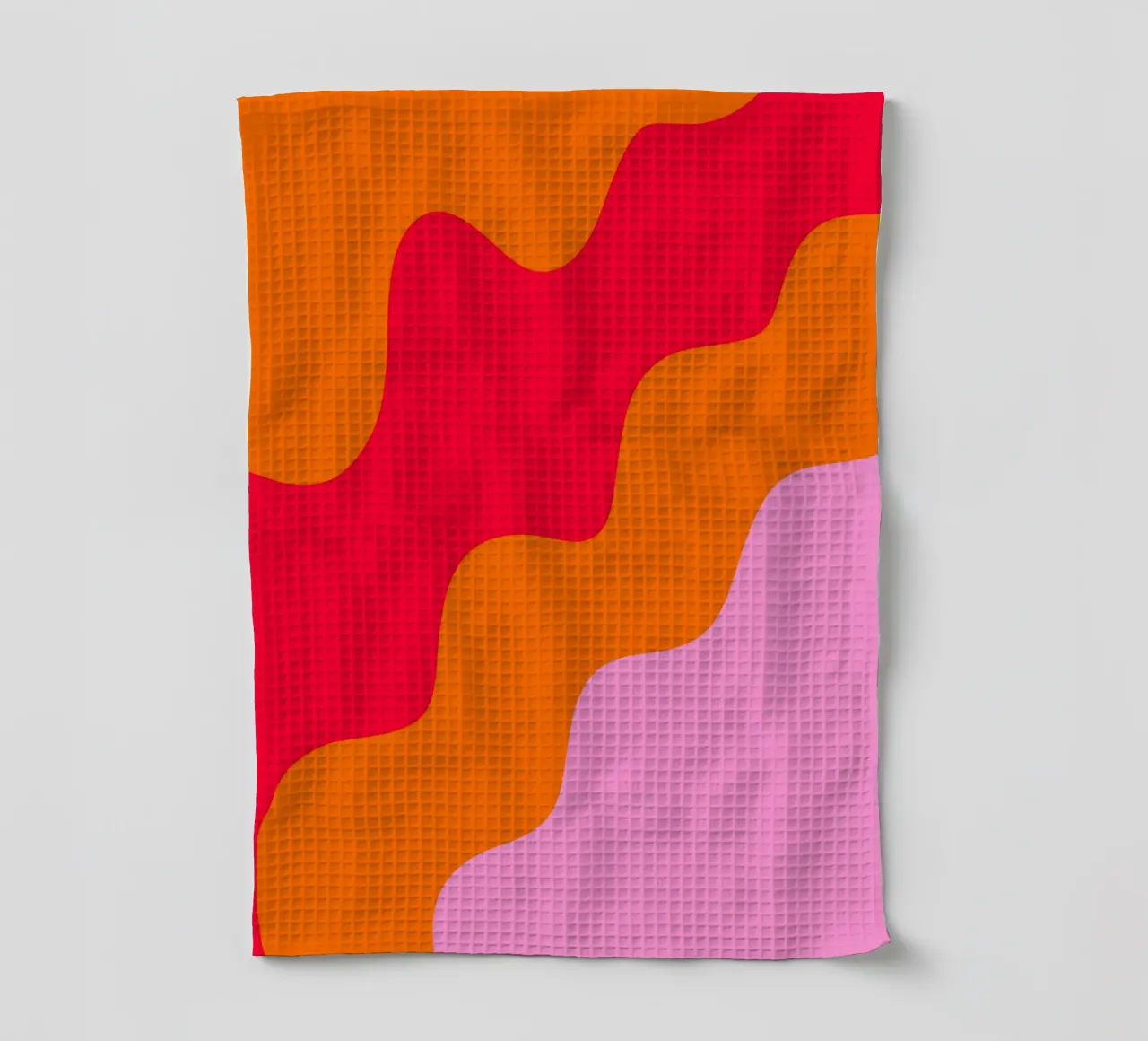Forme ondulate in color blocking rosa, rosso, arancione canovaccio da cucina da Wackapacka