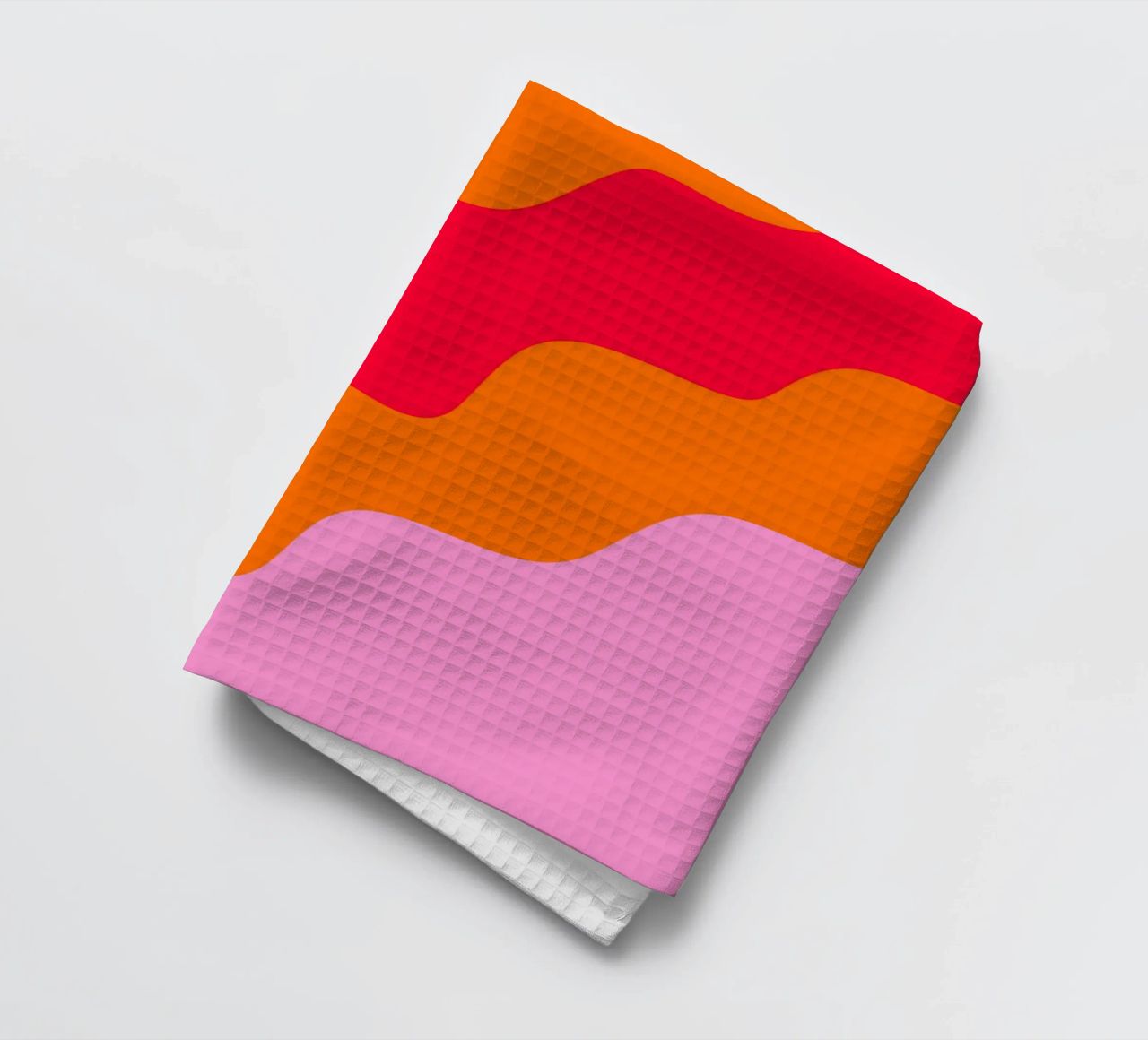 Forme ondulate in color blocking rosa, rosso, arancione canovaccio da cucina da Wackapacka