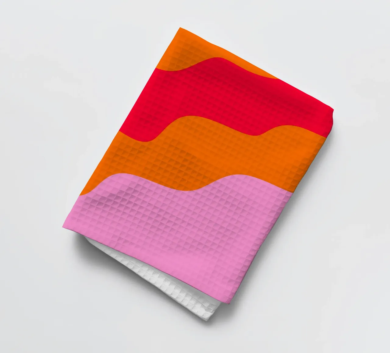 Forme ondulate in color blocking rosa, rosso, arancione canovaccio da cucina da Wackapacka