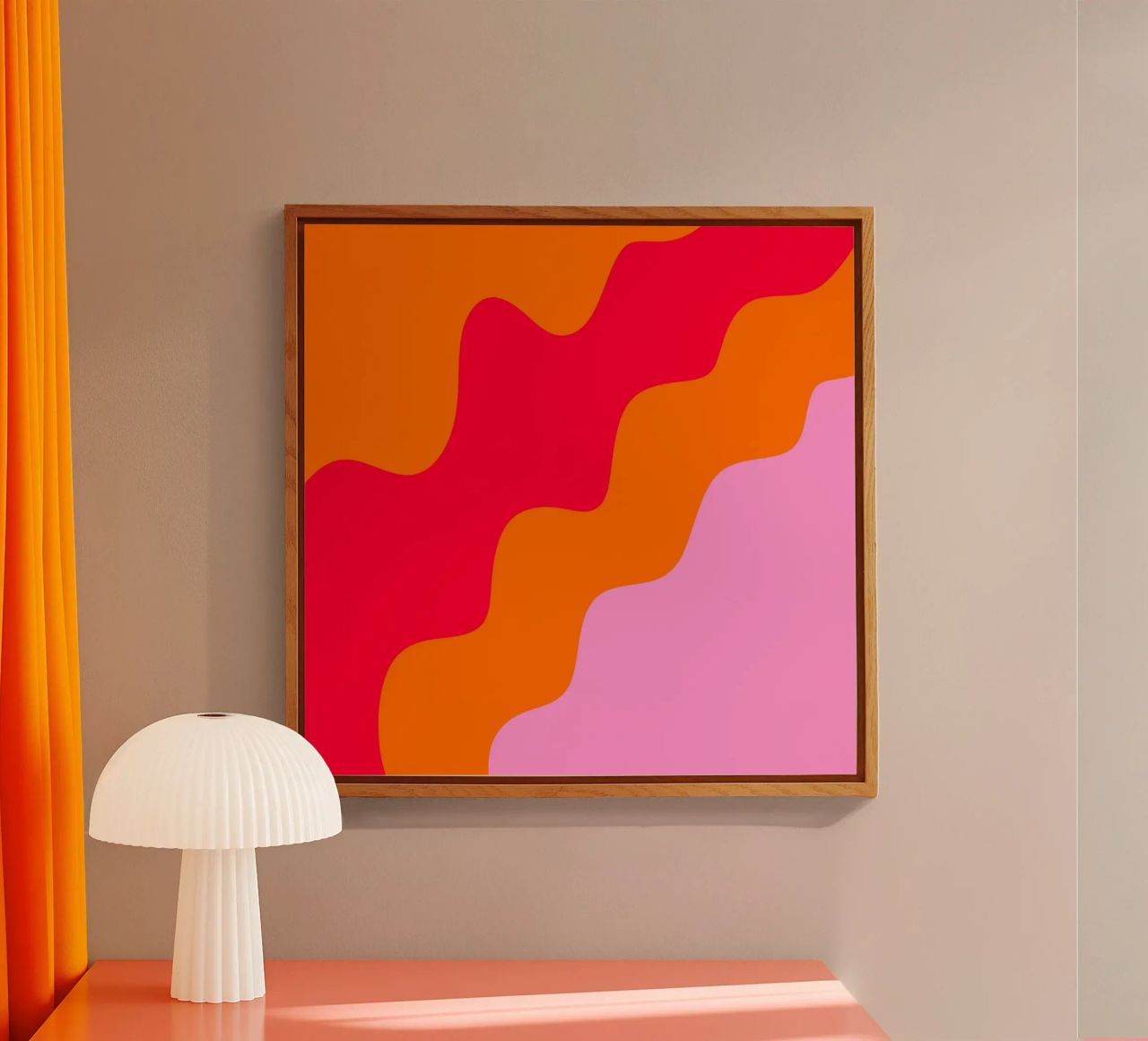 Forme ondulate in color blocking rosa, rosso, arancione plexiglass da Wackapacka