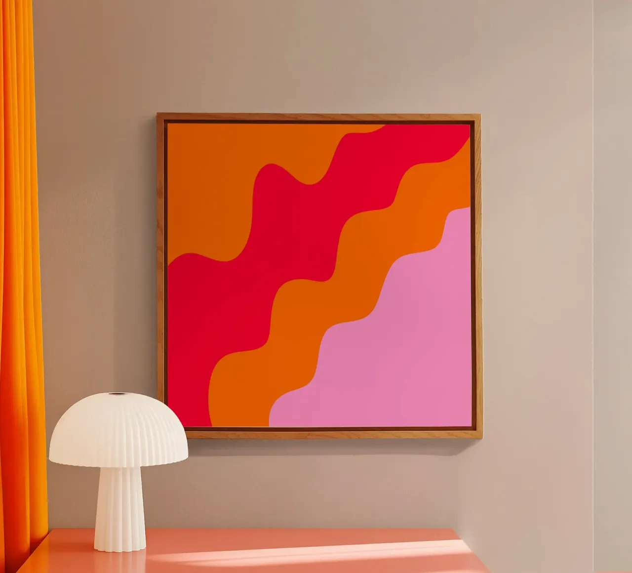 Forme ondulate in color blocking rosa, rosso, arancione plexiglass da Wackapacka