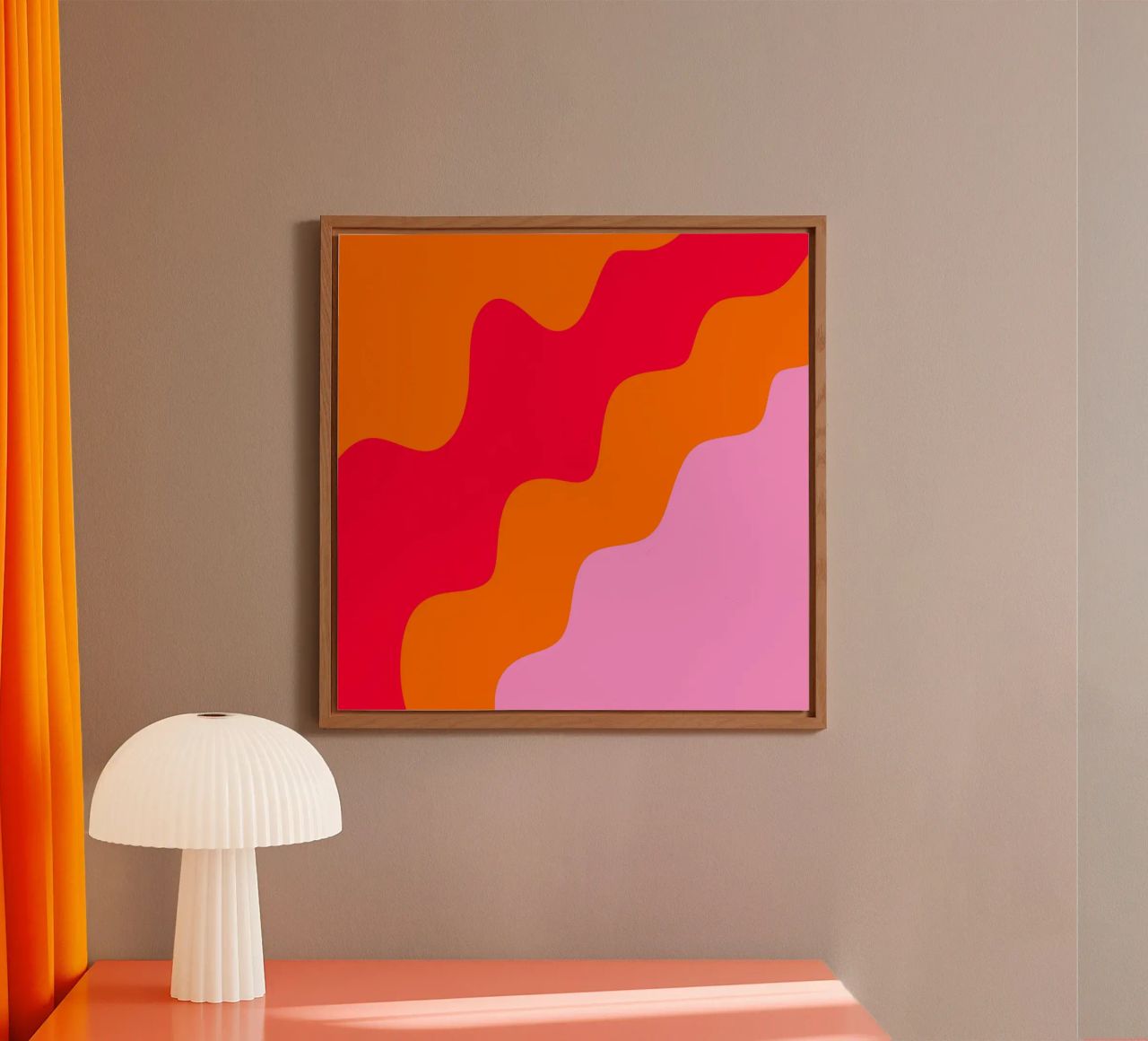 Forme ondulate in color blocking rosa, rosso, arancione pannello forex da Wackapacka
