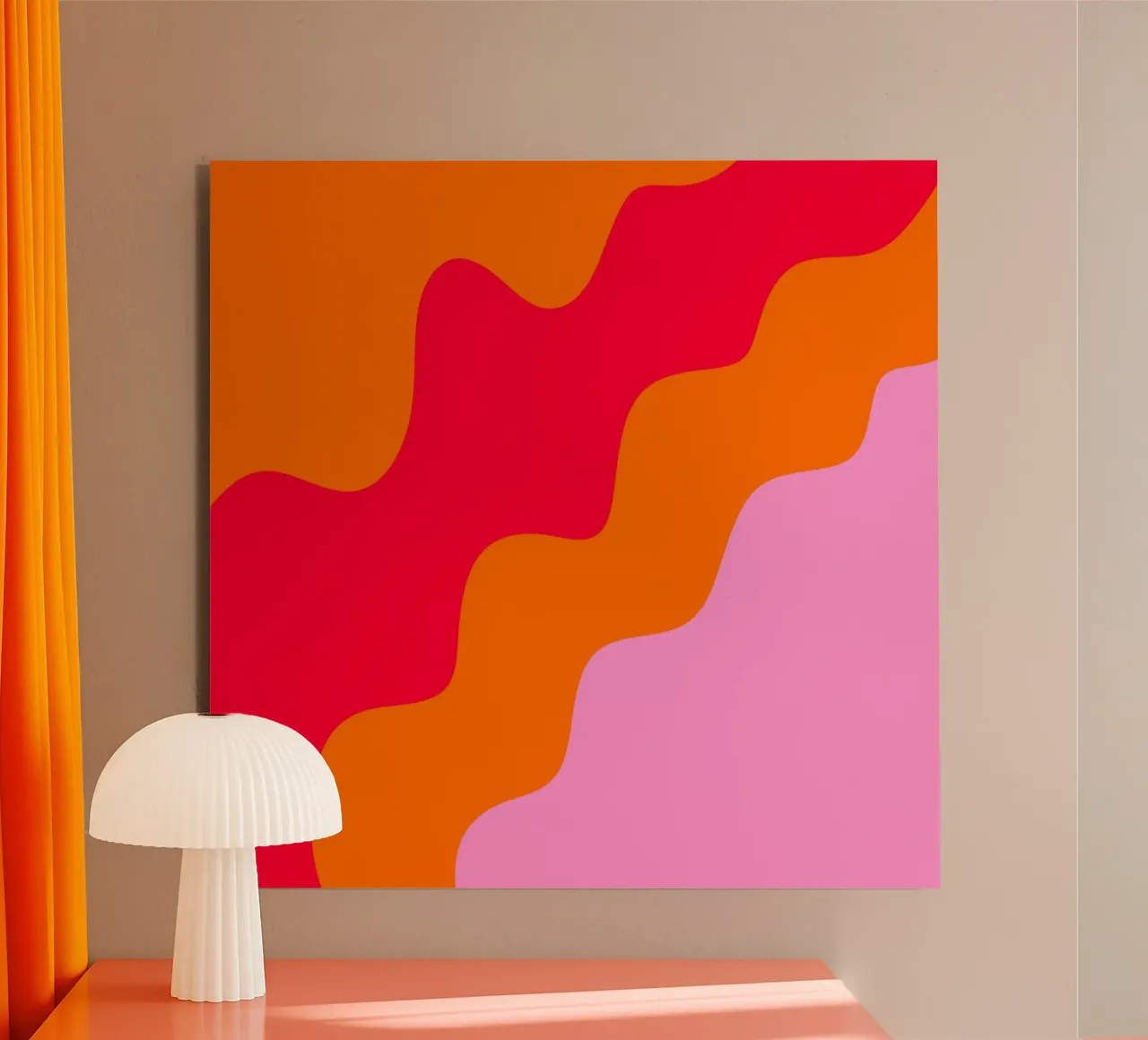 Forme ondulate in color blocking rosa, rosso, arancione alluminio dibond da Wackapacka