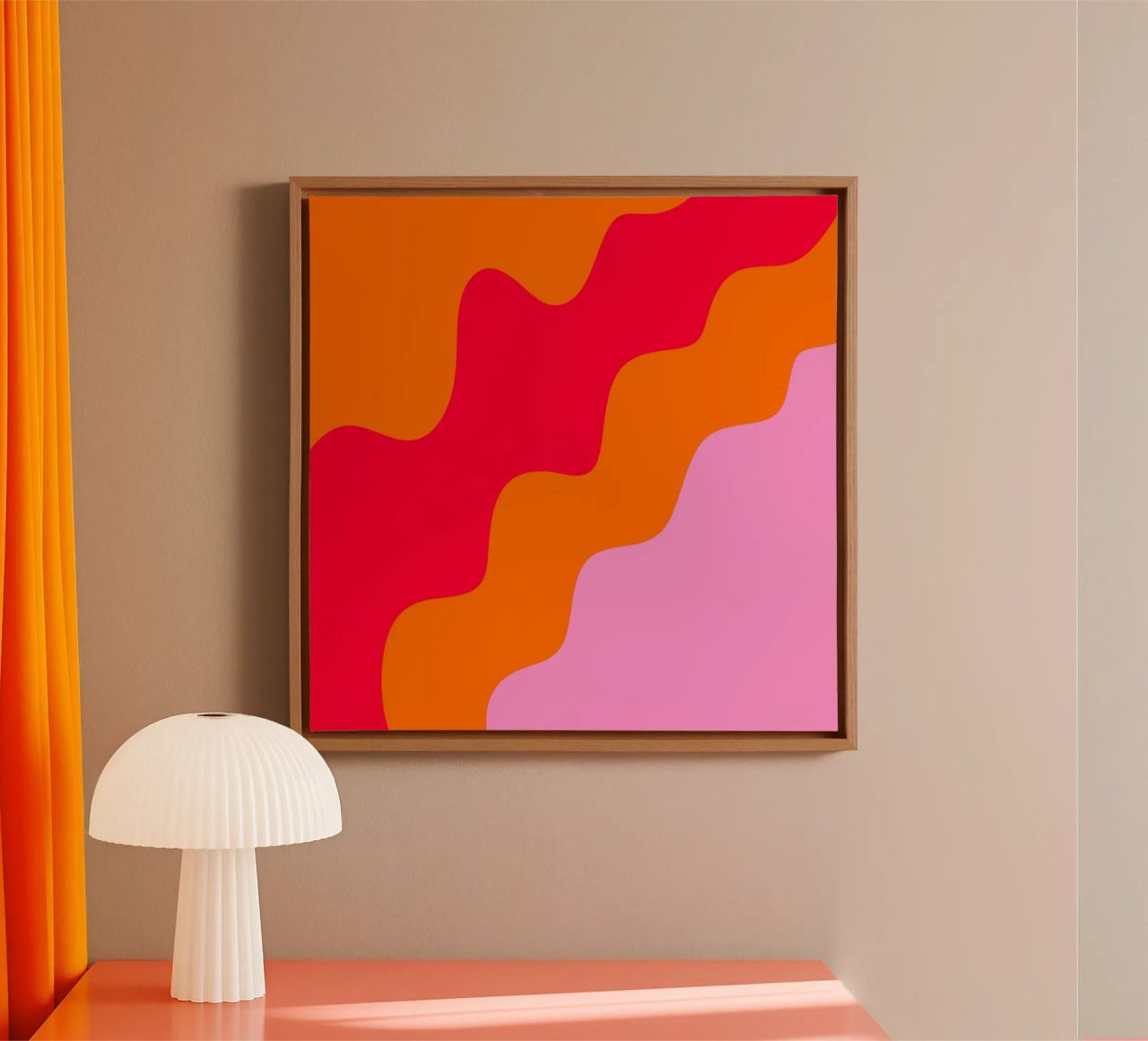 Forme ondulate in color blocking rosa, rosso, arancione tela da Wackapacka