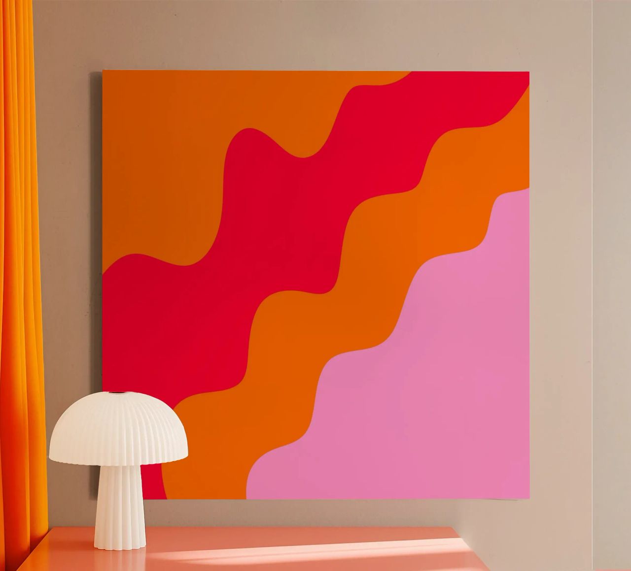 Forme ondulate in color blocking rosa, rosso, arancione tela da Wackapacka