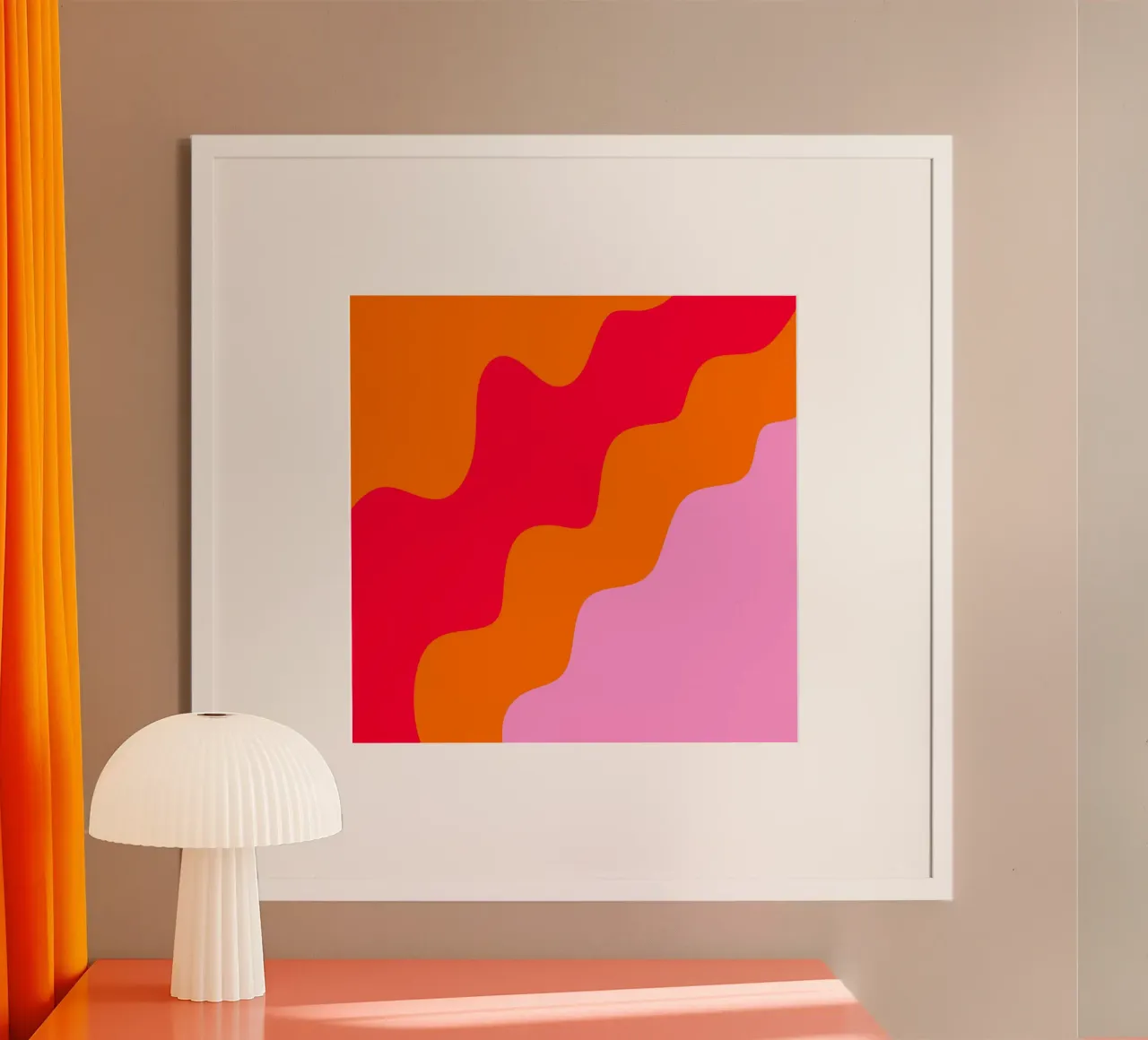 Forme ondulate in color blocking rosa, rosso, arancione carta hahnemühle da Wackapacka