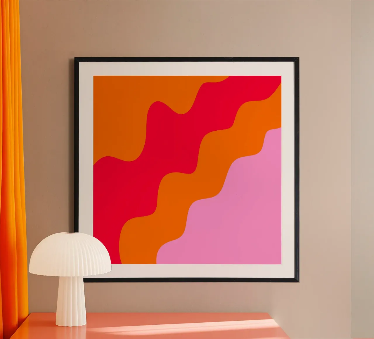 Forme ondulate in color blocking rosa, rosso, arancione carta hahnemühle da Wackapacka