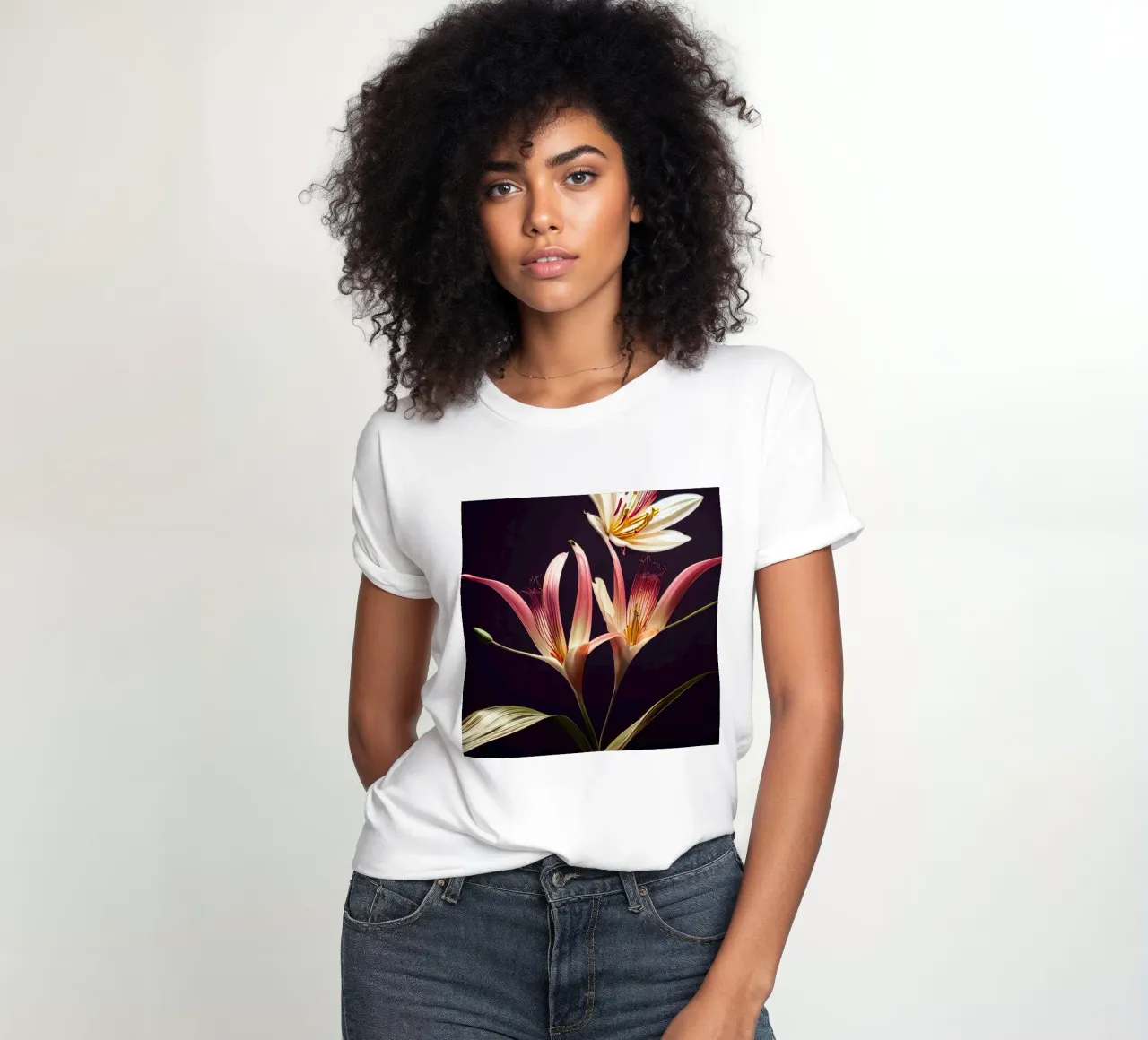 Macro Asiatic Lily Flower women's fitted t-shirt by Bold Blooms