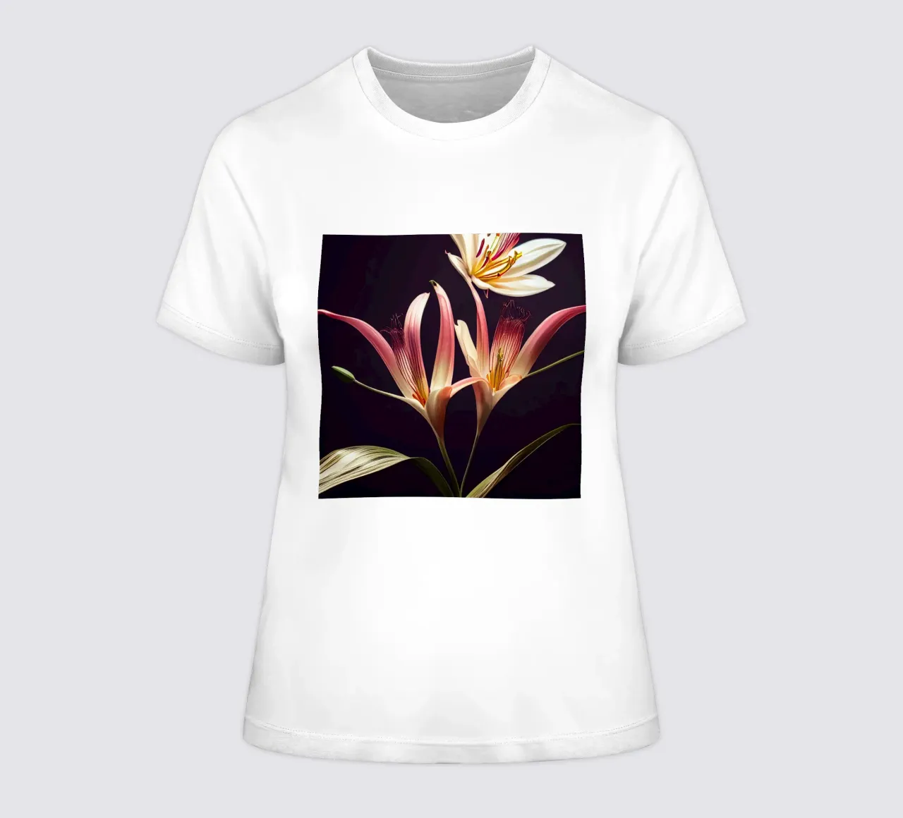 Macro Asiatic Lily Flower women's fitted t-shirt by Bold Blooms