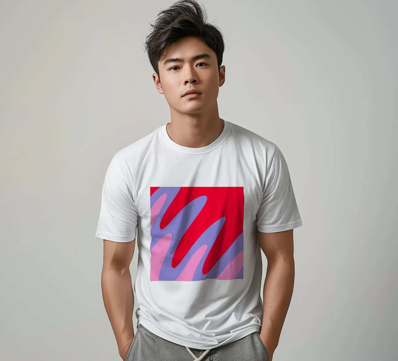 Forme ondulate color blocking rosa, rosso, viola t-shirt da Wackapacka