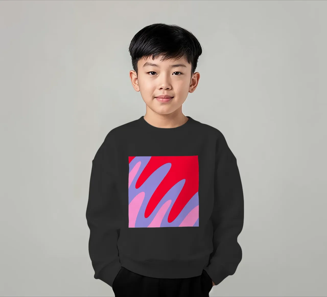 Forme ondulate color blocking rosa, rosso, viola felpa bambino da Wackapacka