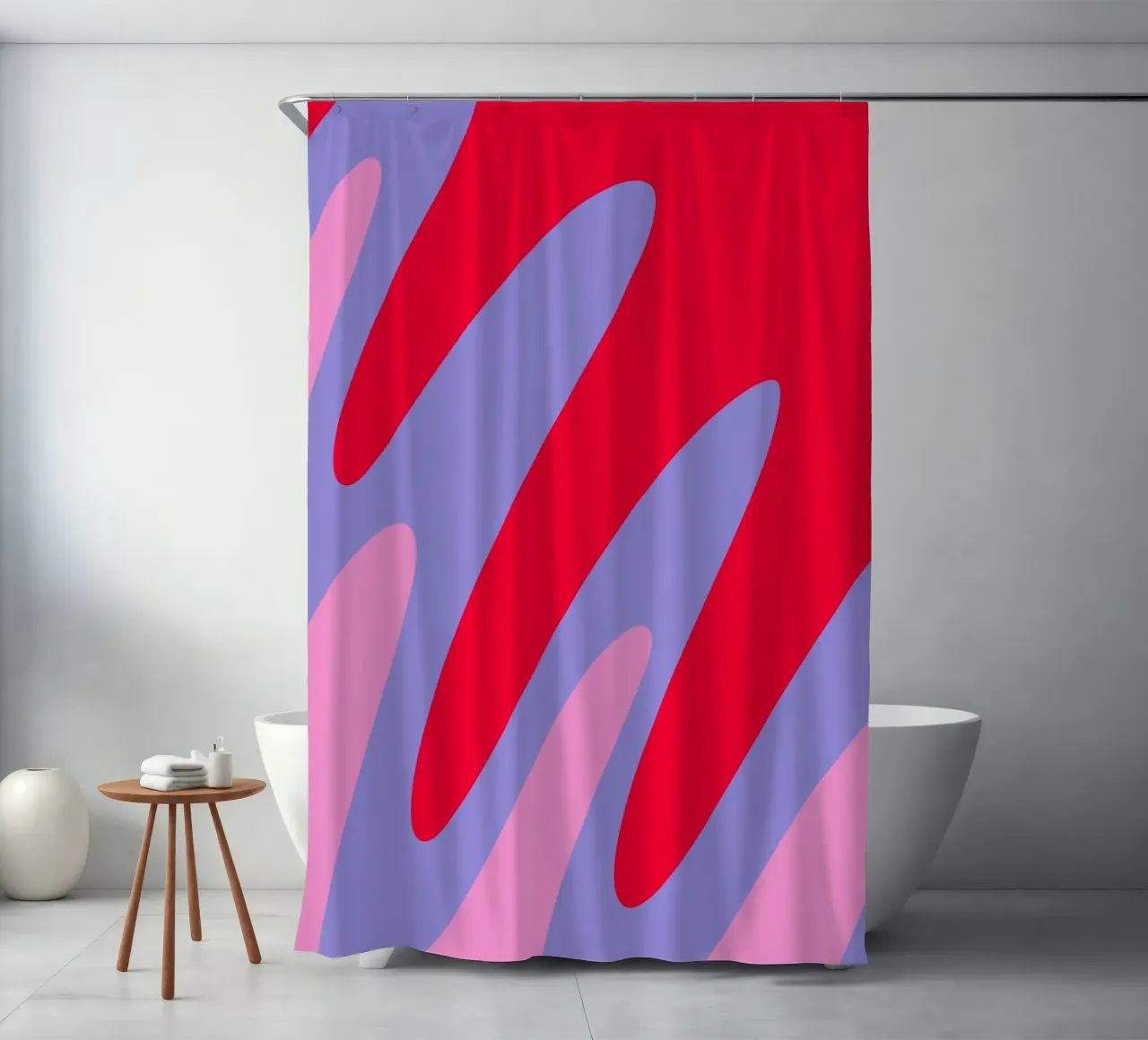 Forme ondulate color blocking rosa, rosso, viola tenda da doccia da Wackapacka