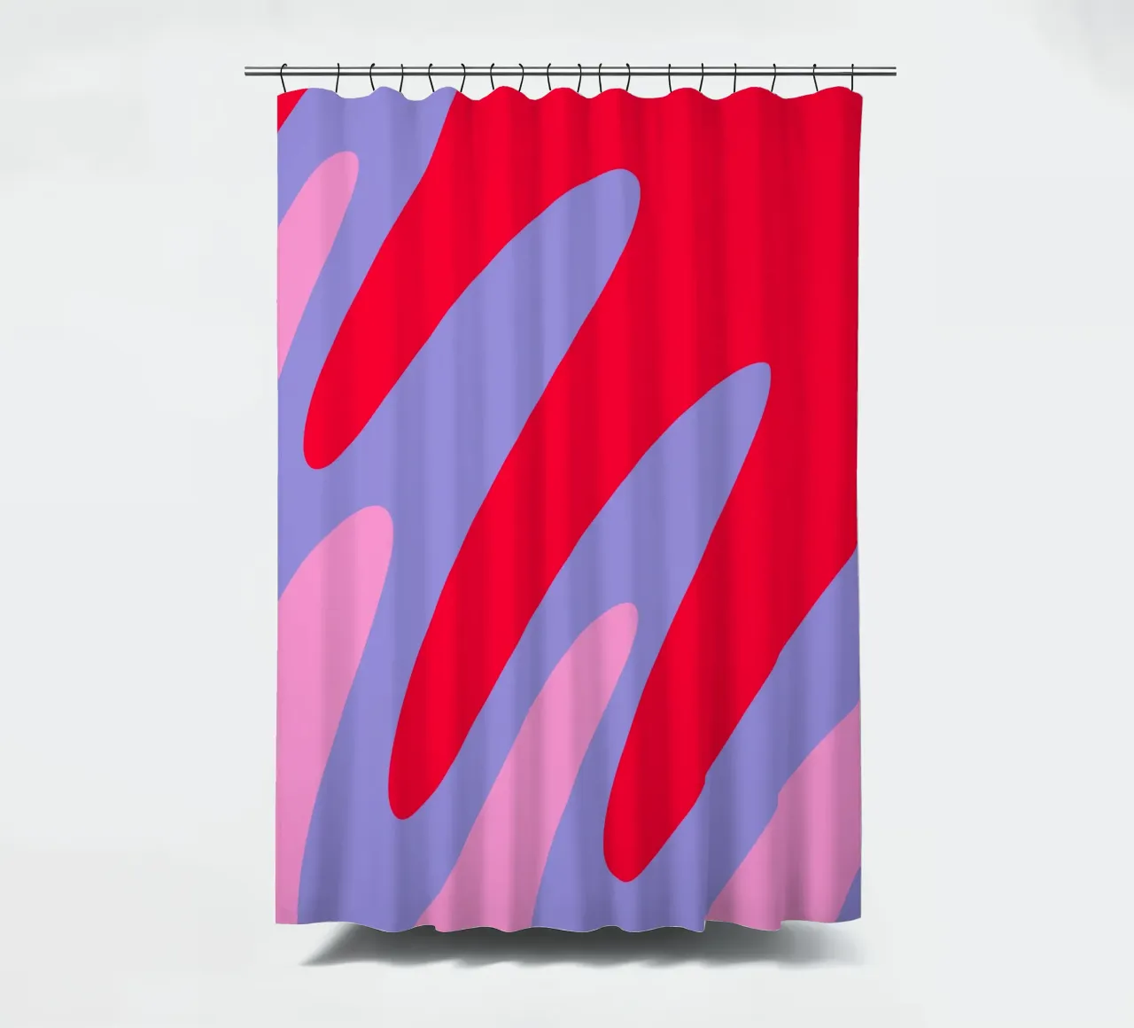 Forme ondulate color blocking rosa, rosso, viola tenda da doccia da Wackapacka