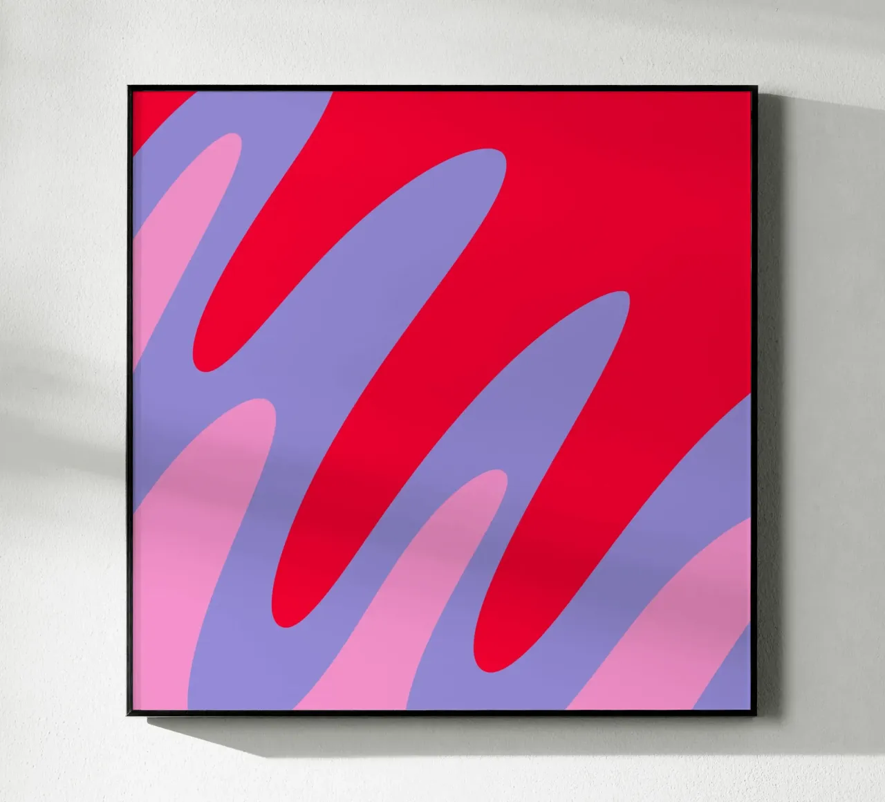Kleurblok golvende vormen roze, rood, violet acryl van Wackapacka