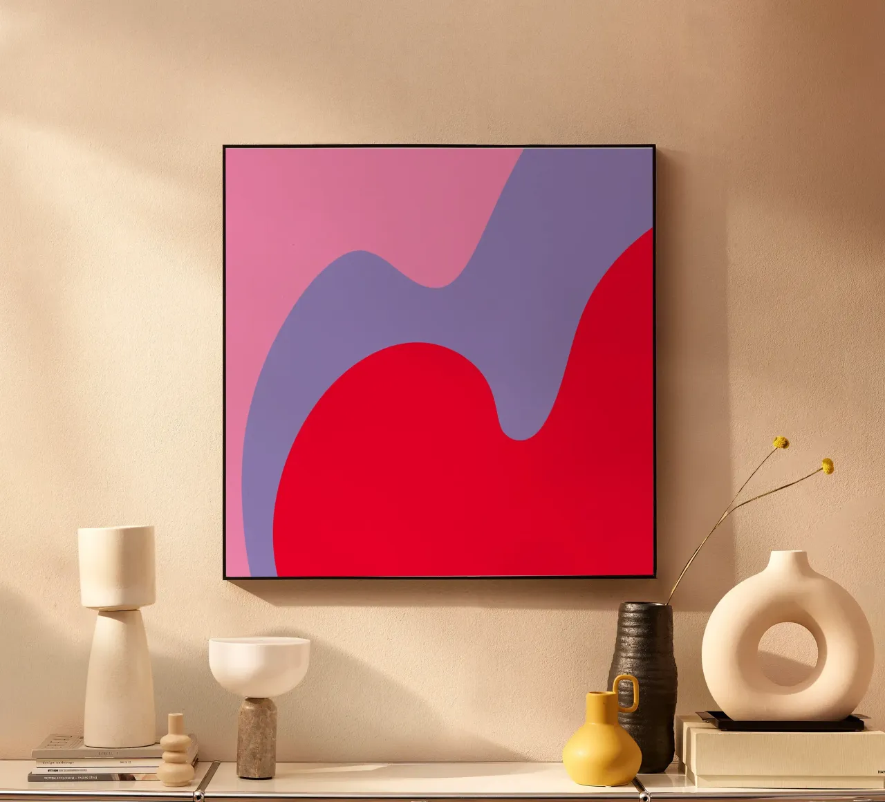 Forme di color blocking rosa, rosso, viola alluminio dibond da Wackapacka
