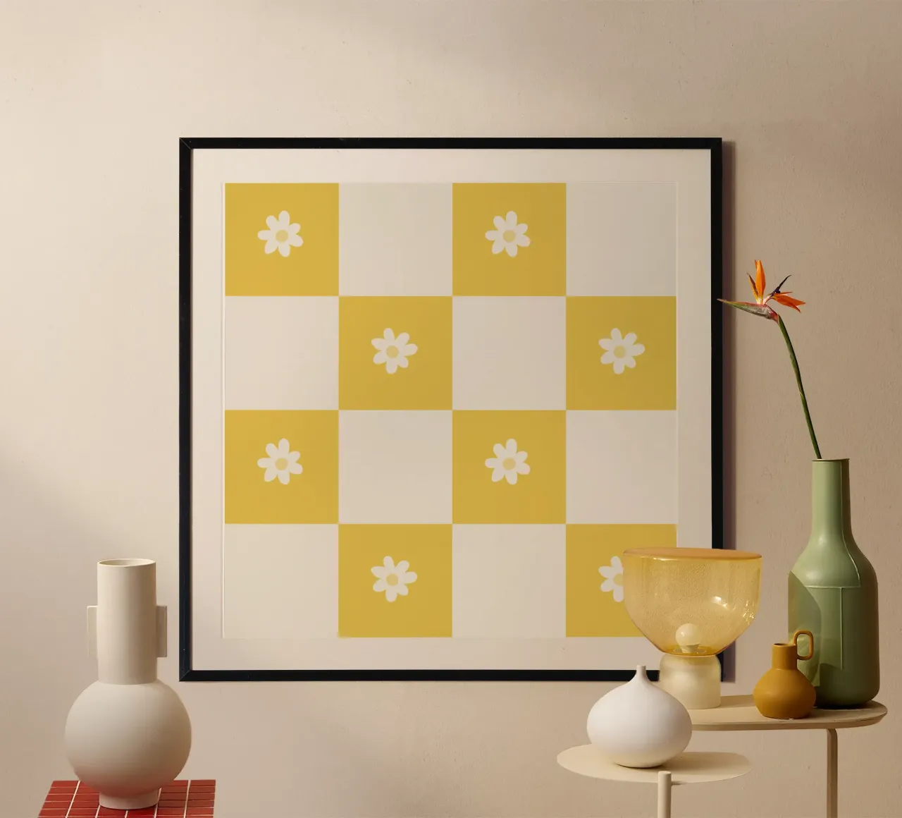 Griglia a margherita - giallo poster con telaio in plastica da Wackapacka