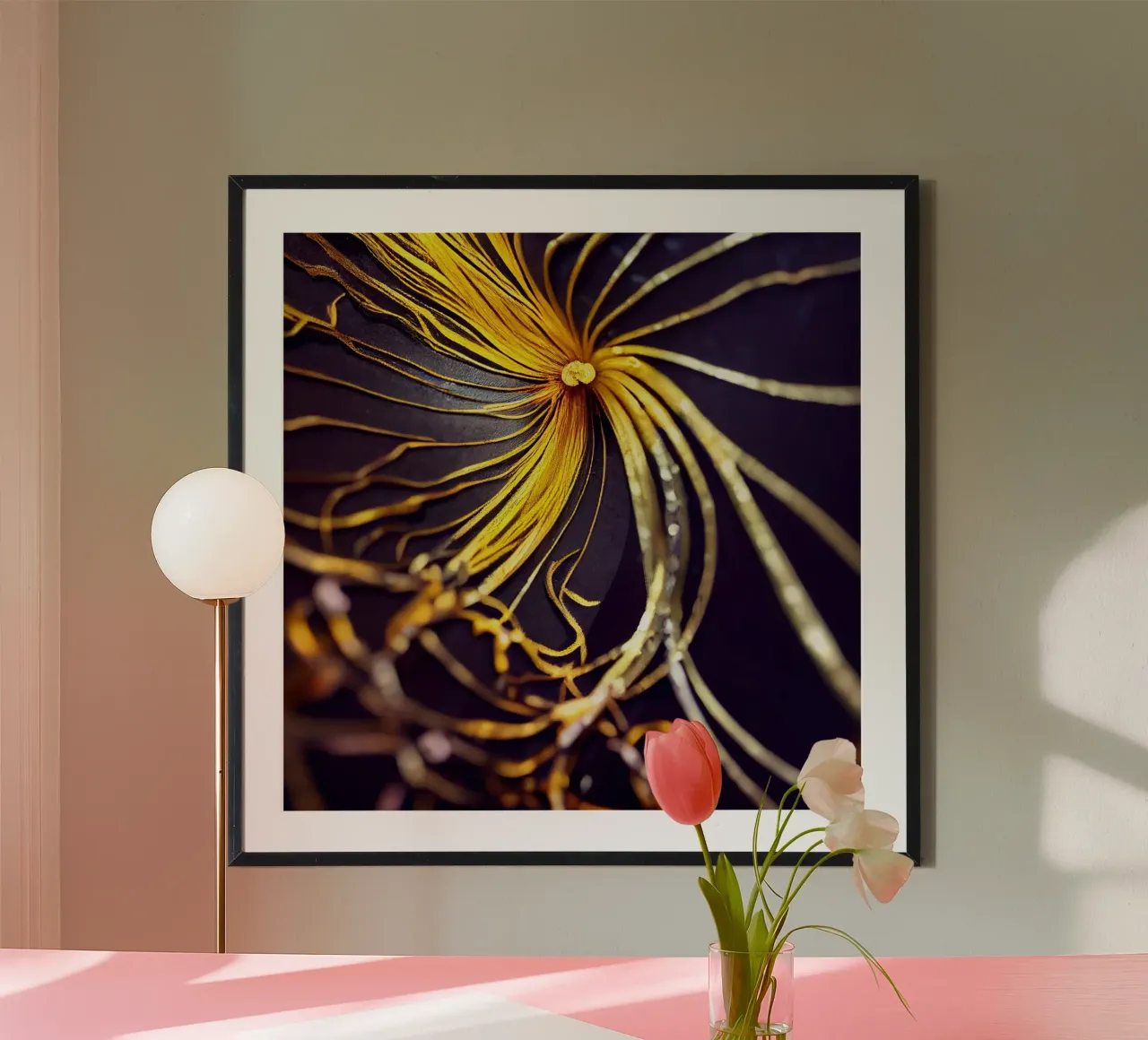 Macro Fiore di curcuma nera poster con telaio in legno da Bold Blooms