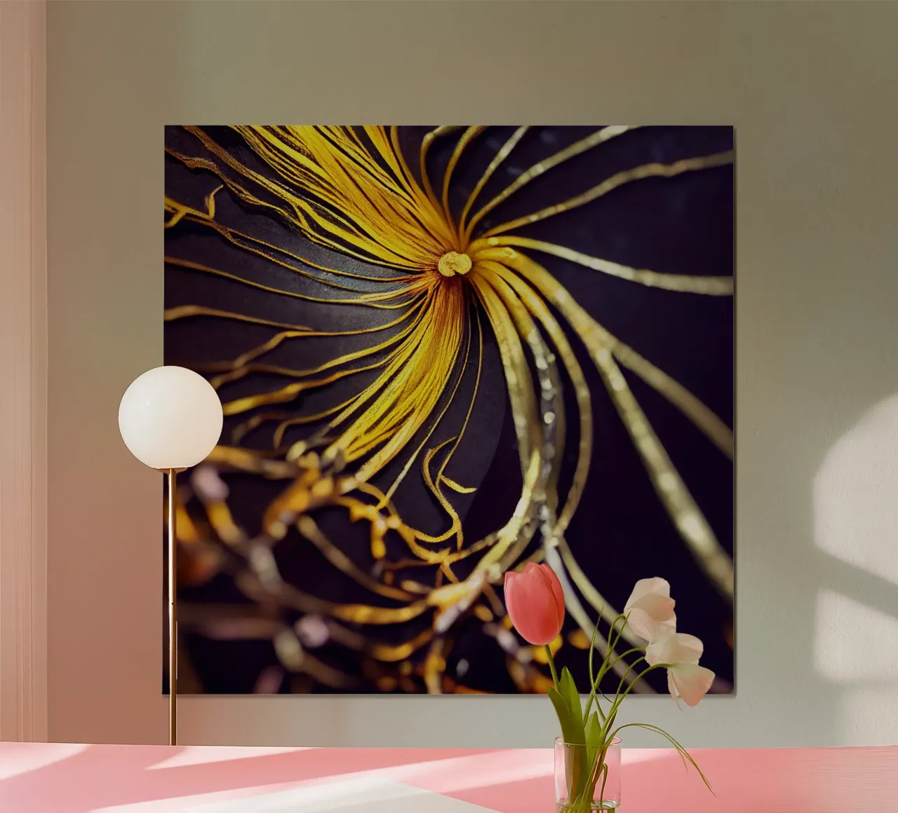 Macro Fiore di curcuma nera poster con telaio in legno da Bold Blooms