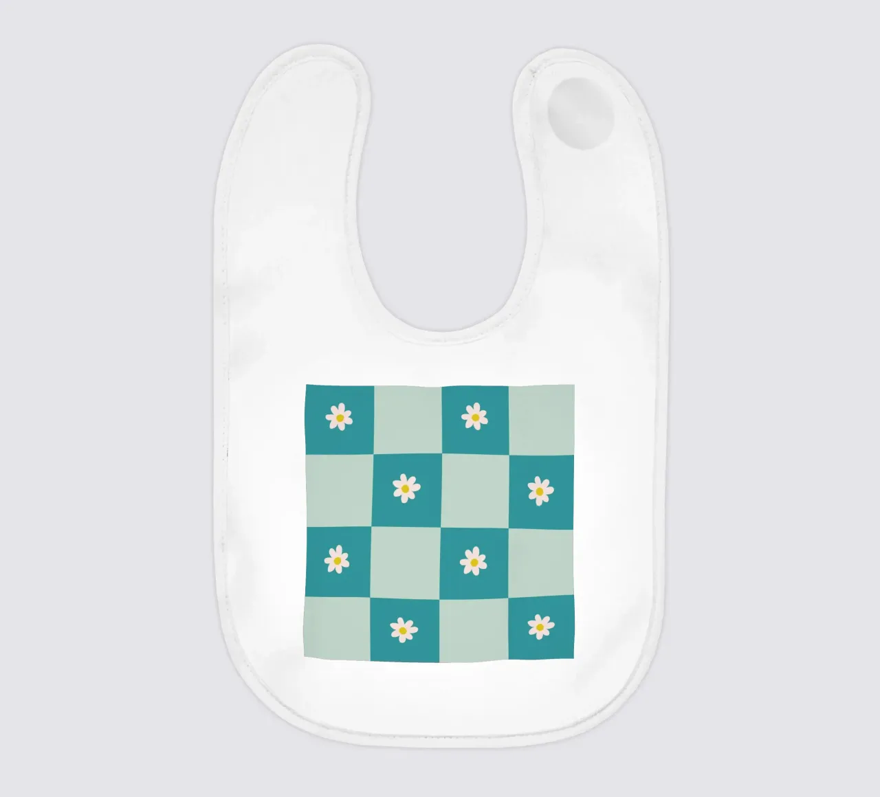 Daisy grid - turquoise baby bib by Wackapacka